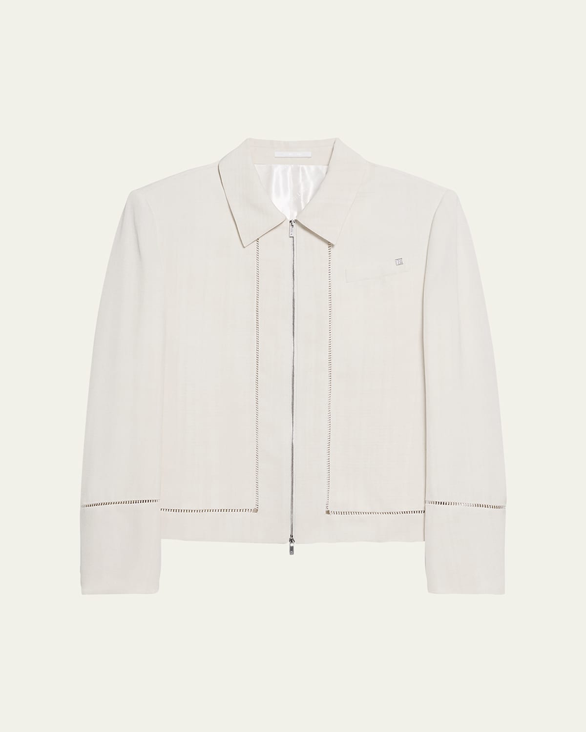 Helmut Lang Men's Ladder-stitch Border Zip Jacket In Gray