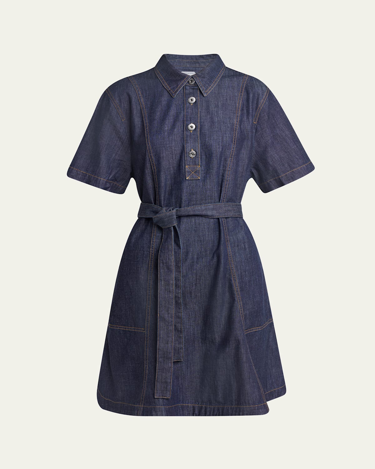Short-Sleeve Belted Denim Shirtdress