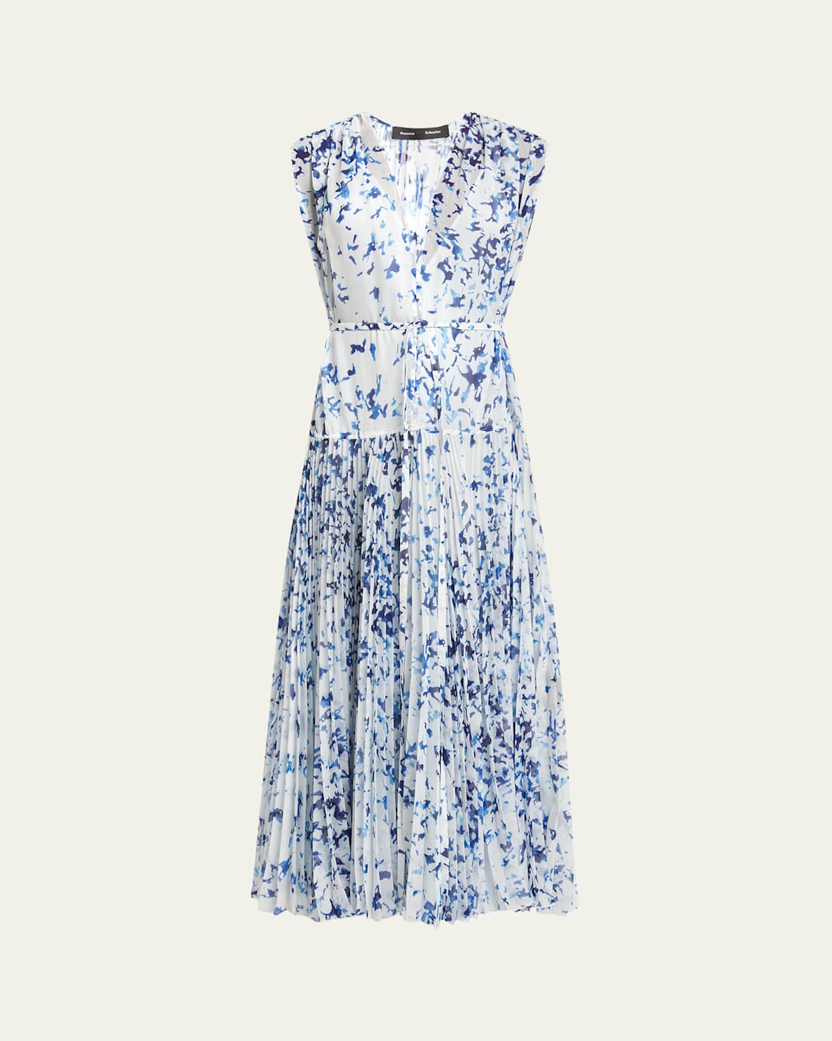 Proenza Schouler Pat Dress In Printed Crinkle Chiffon Sky Blue Multi In Blue