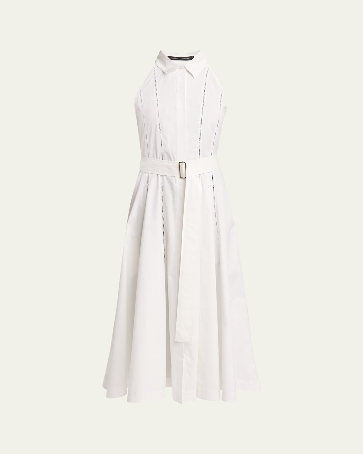 Proenza Schouler Dorothy Belted Ladder Stitch Poplin Midi Dress In White