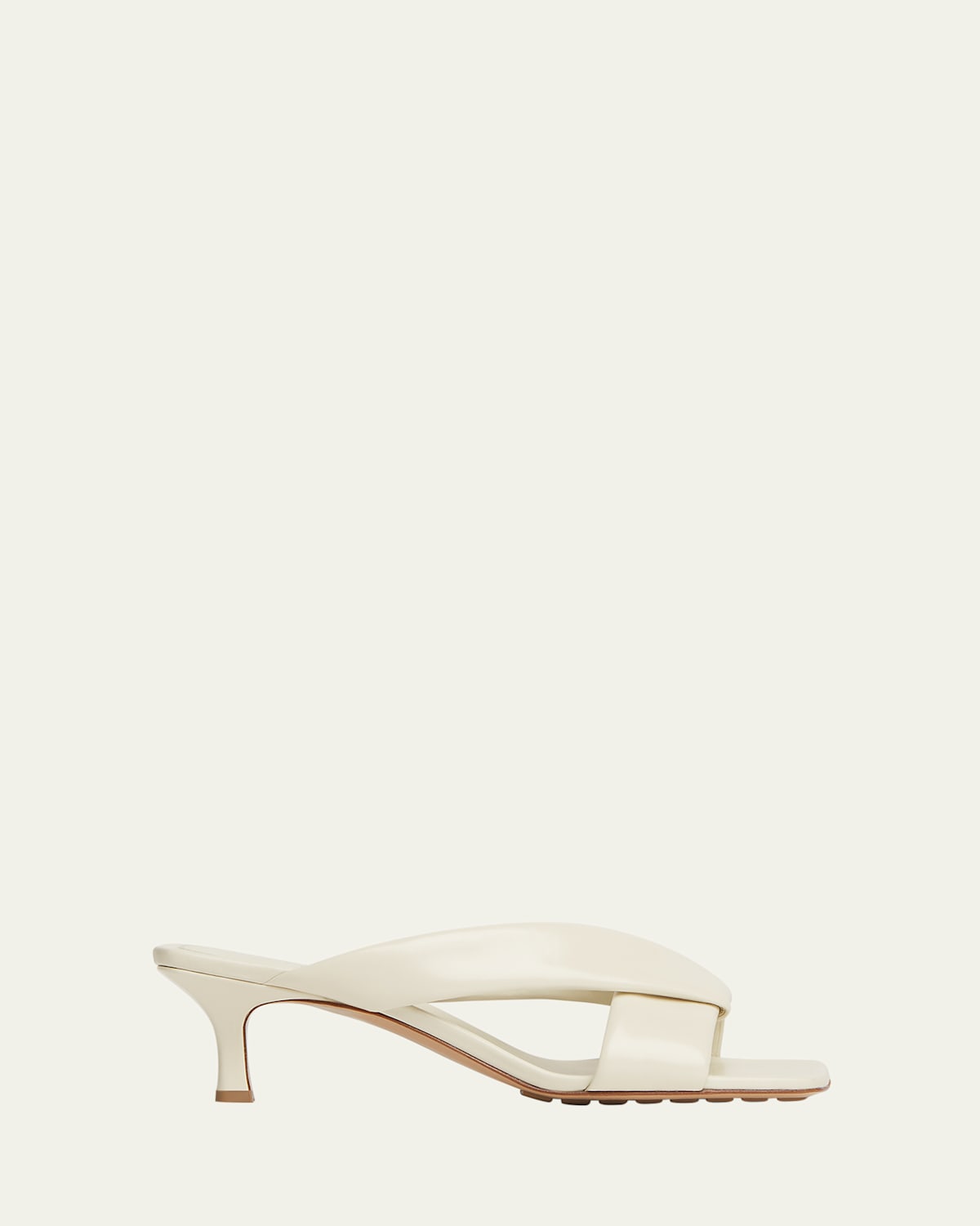 Bottega Veneta Riva Crisscross Nappa Leather Kitten Heel Mules In White