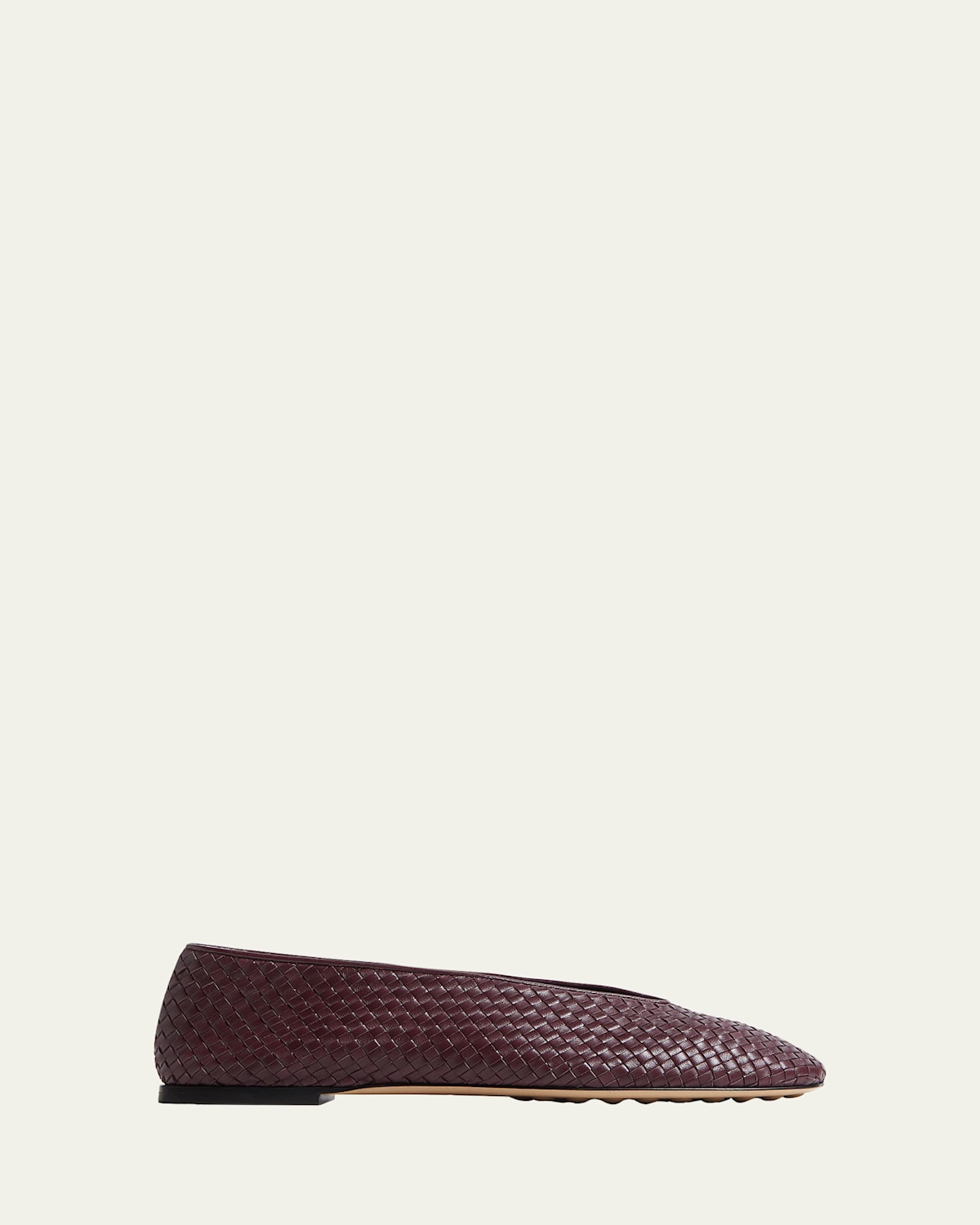 Bottega Veneta Micro Woven Nappa Leather Ballerina Flats In Deep Red