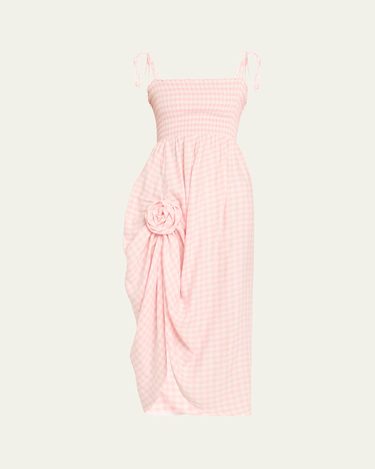 Atlanta Linen-Blend Rosette Gingham Dress