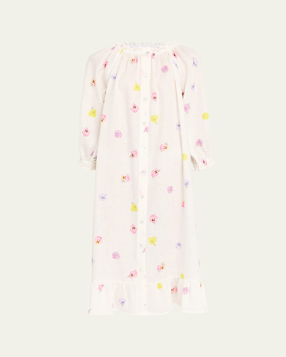 Pansy-Print Linen Loungewear Midi Dress