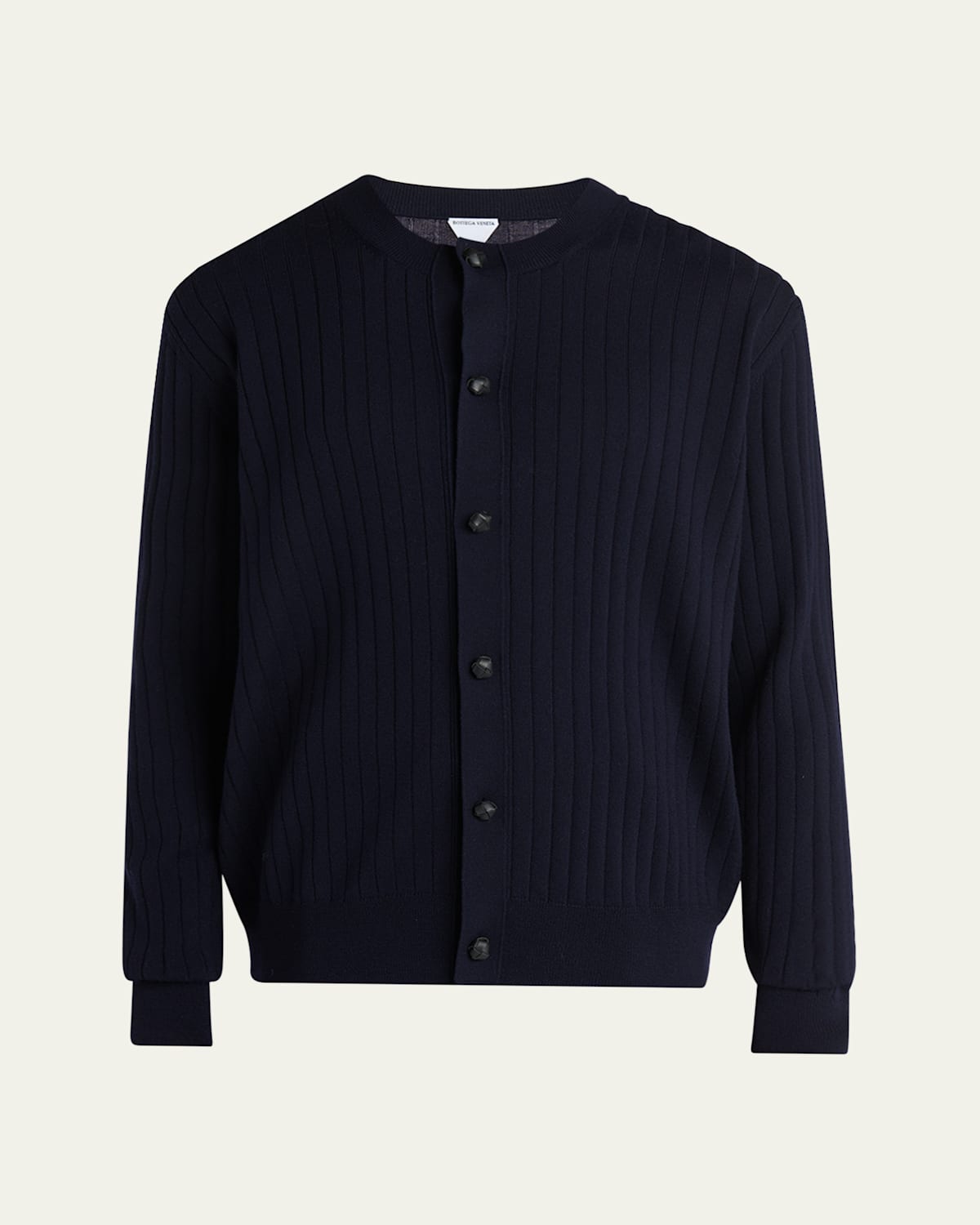 Men's Ribbed Wool Cardigan with Leather Buttons