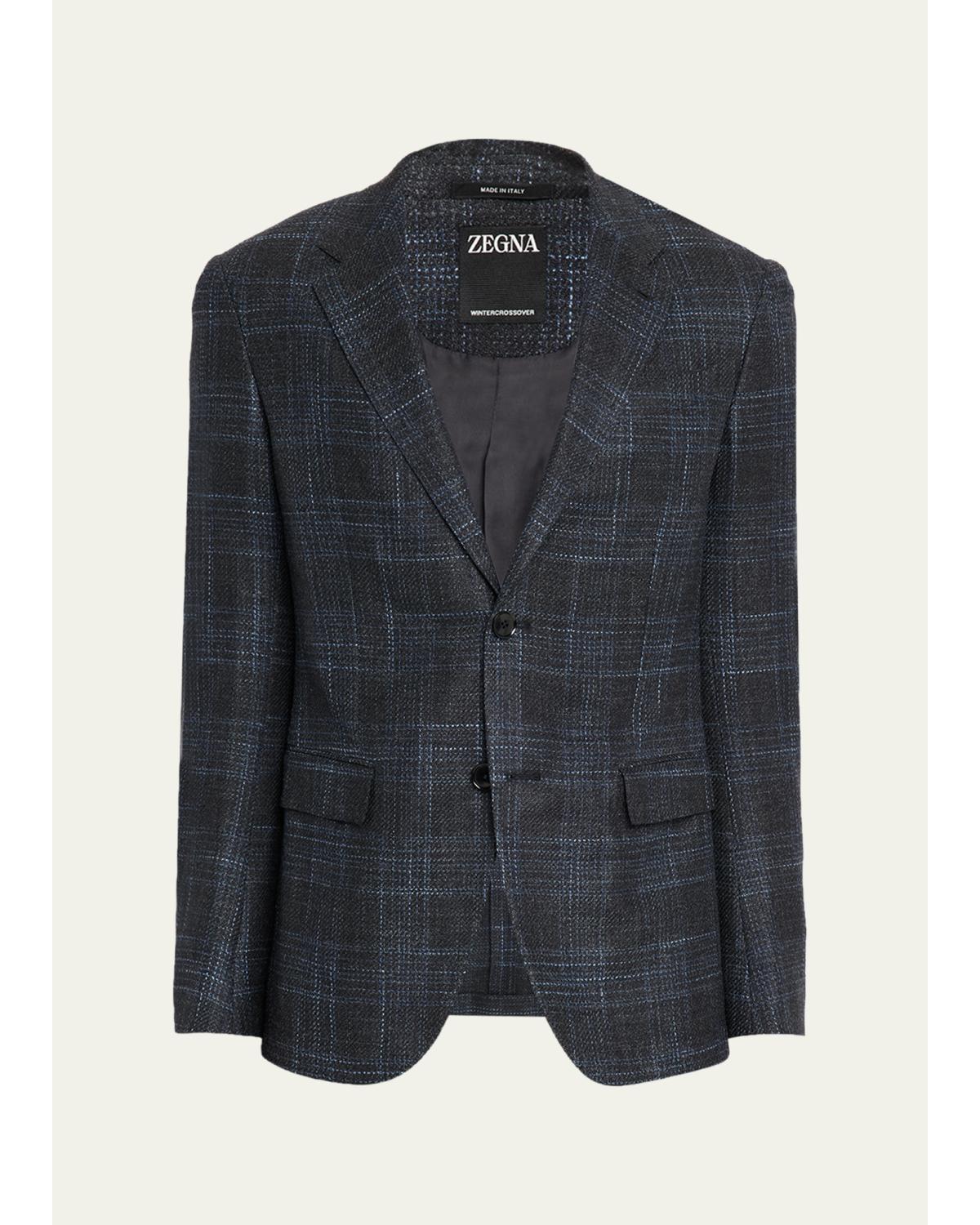 Men'S Winter Crossover Check Single-Breasted Sport Coat