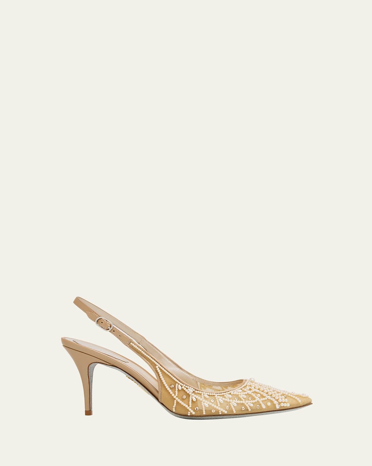 René Caovilla 80mm Embellished Net Tulle Pumps In Neutral