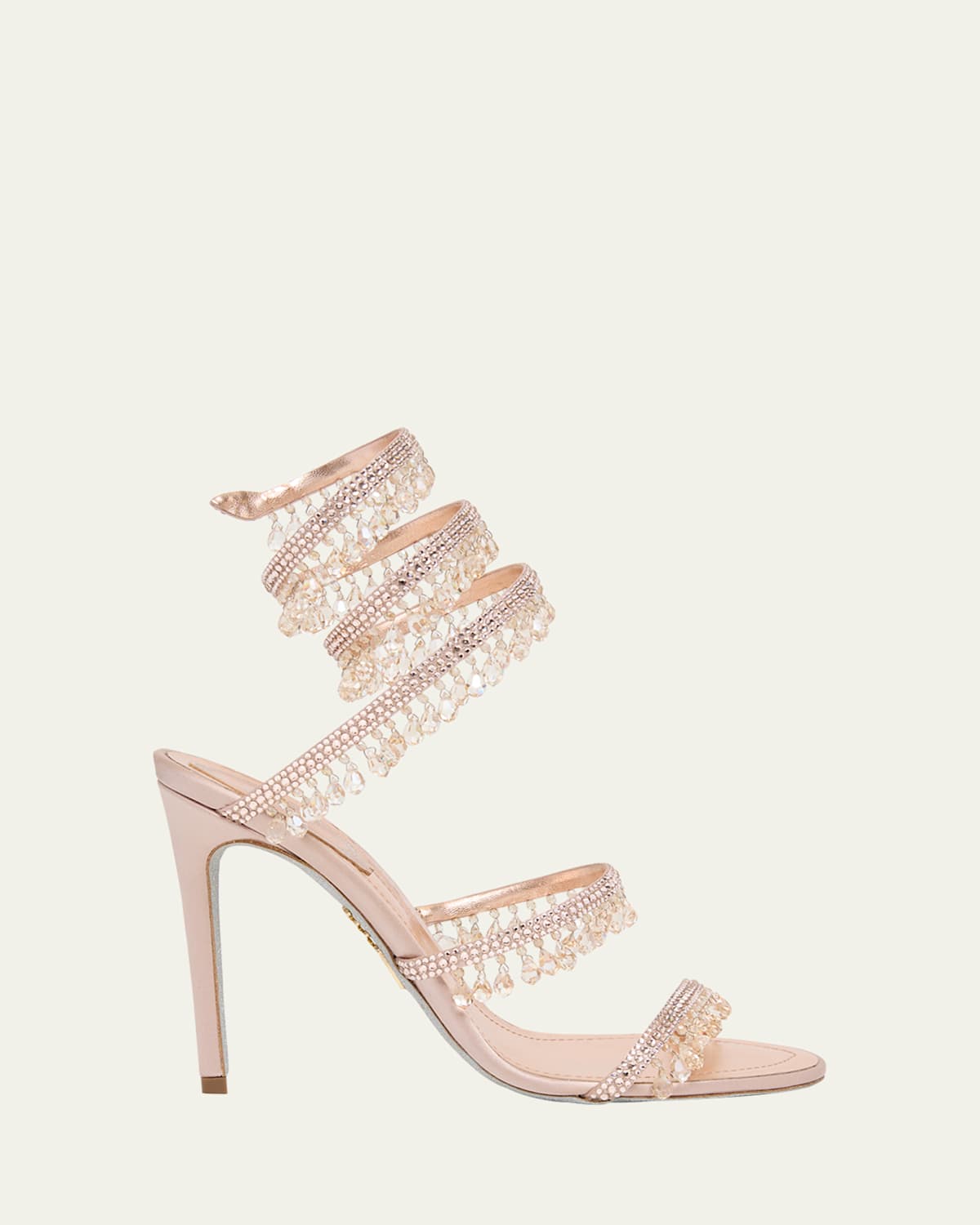 René Caovilla Chandelier Satin Snake Ankle Wrap Sandals In Pink