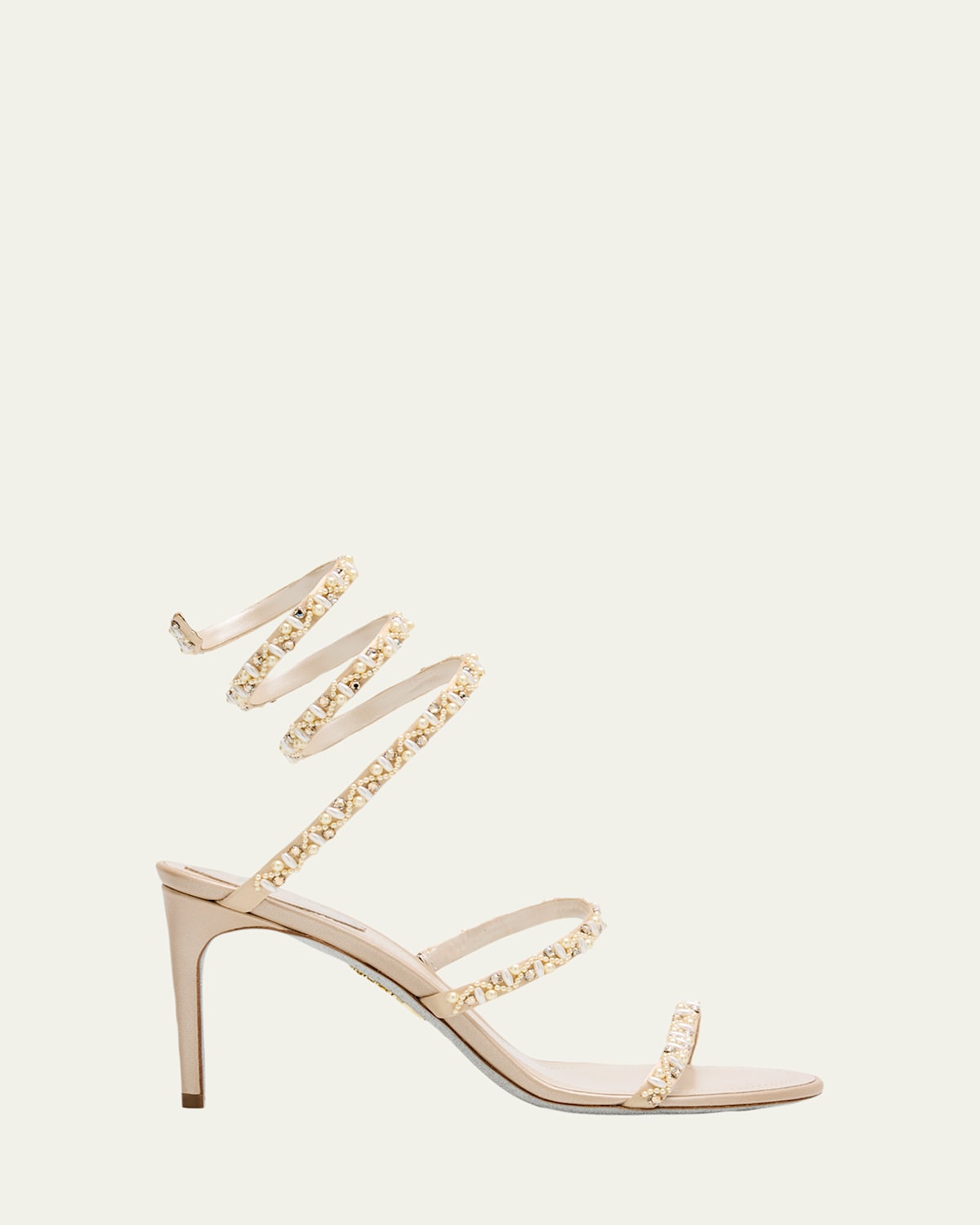 René Caovilla Cleo Pearly Crystal Snake-wrap Sandals In Gold