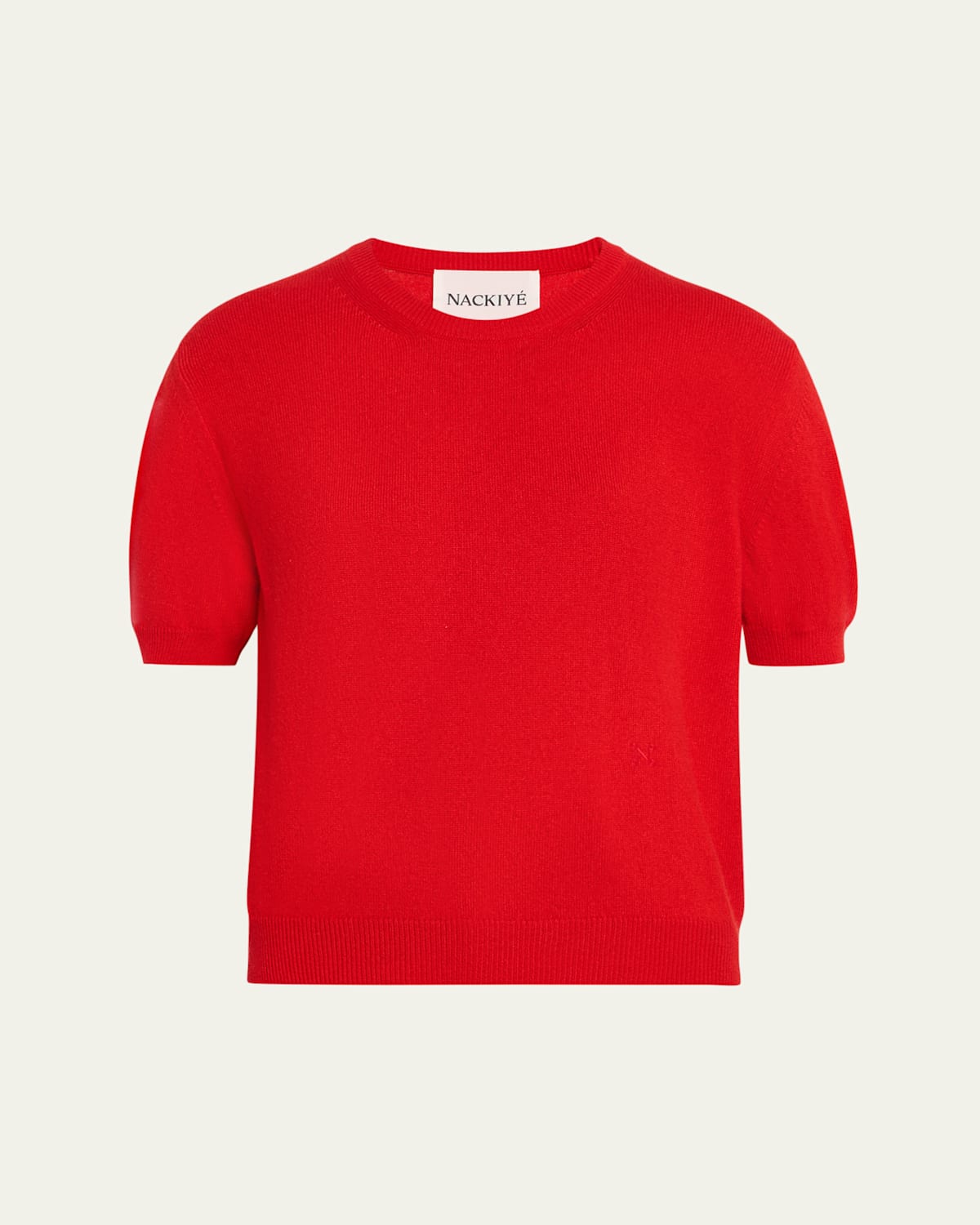 Pearl Cashmere Short-Sleeve Crewneck Sweater