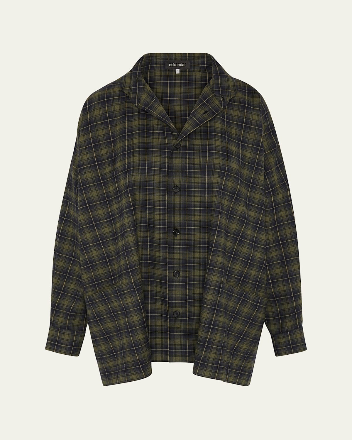 Eskandar Wide Longer-back Double Stand-collar Shirt Jacket (long Length) In Multi