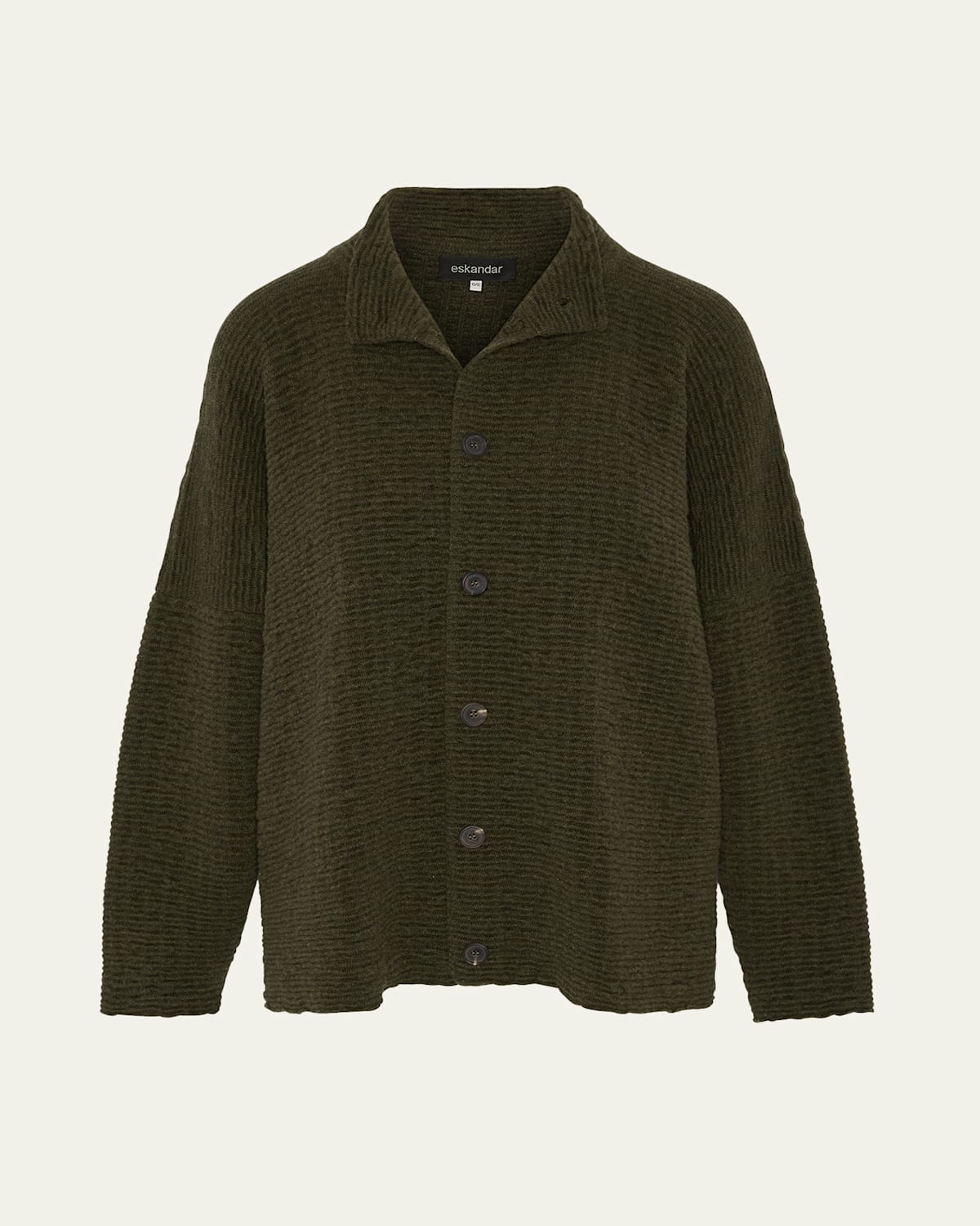 Eskandar 3/4 Width High-neck Cardigan (mid Length) In Green