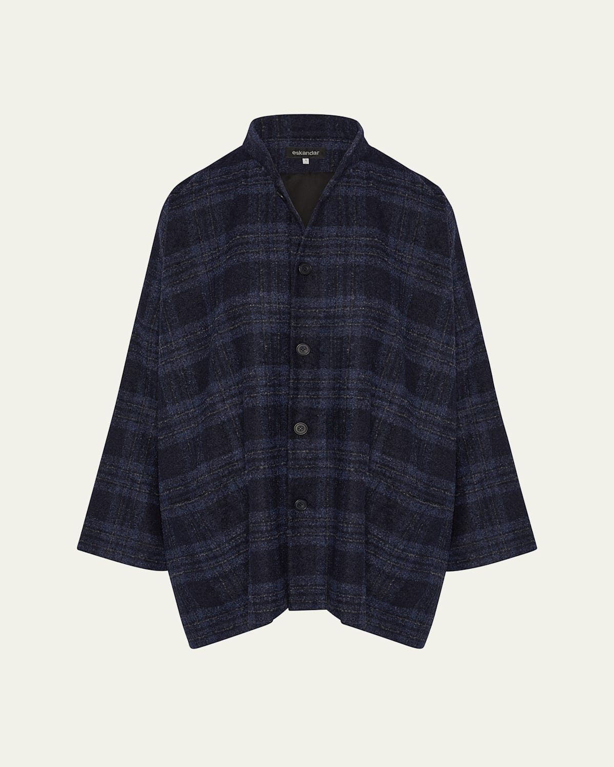 Eskandar Wide Mandarin Jacket (long Length) In Blue
