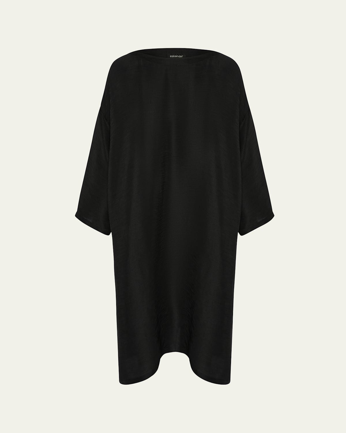 Eskandar Silk Plisse Wide A-line Scoop-neck Dress In Black