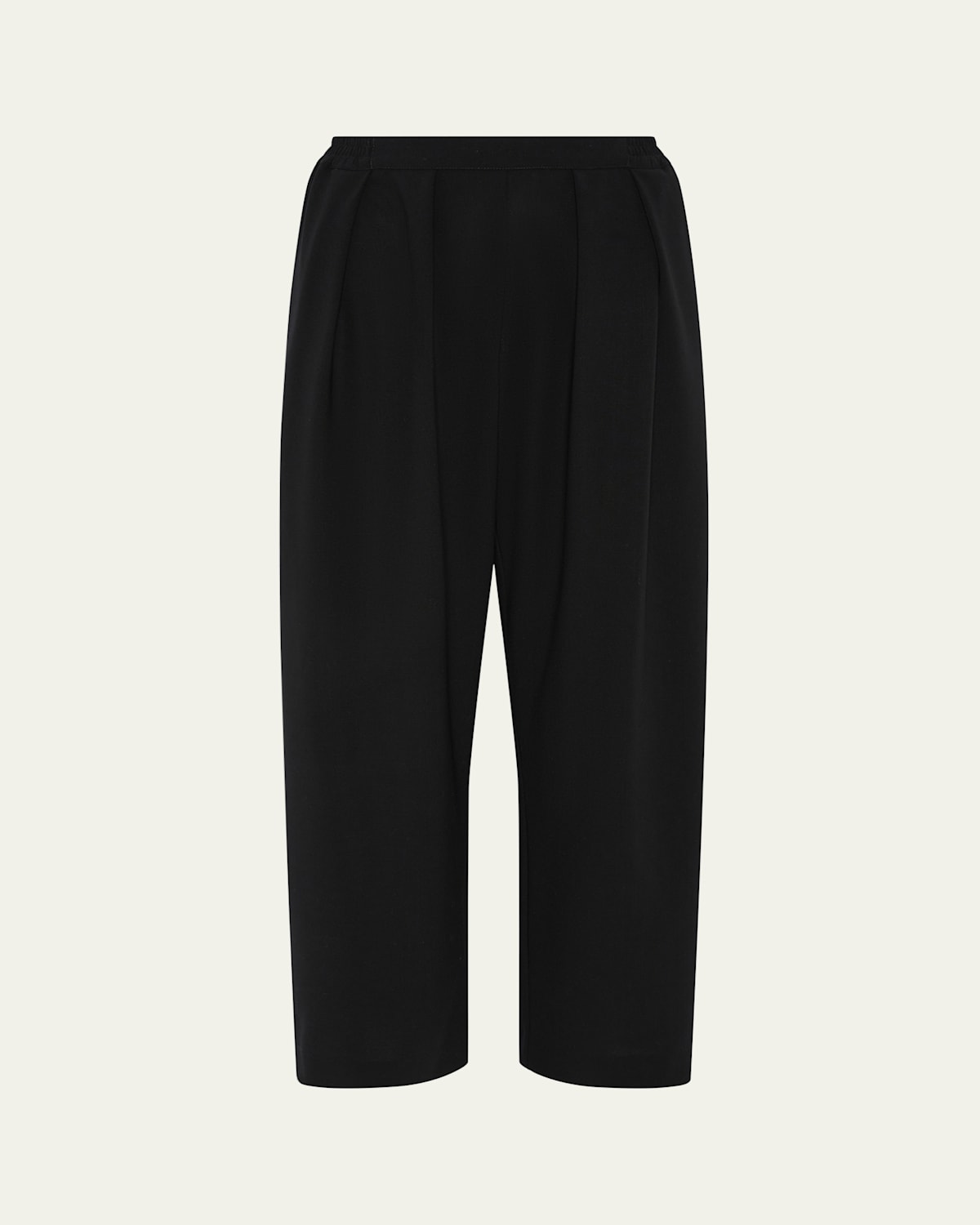 Pleated Stretch Wool Straight-Leg Crop Trousers