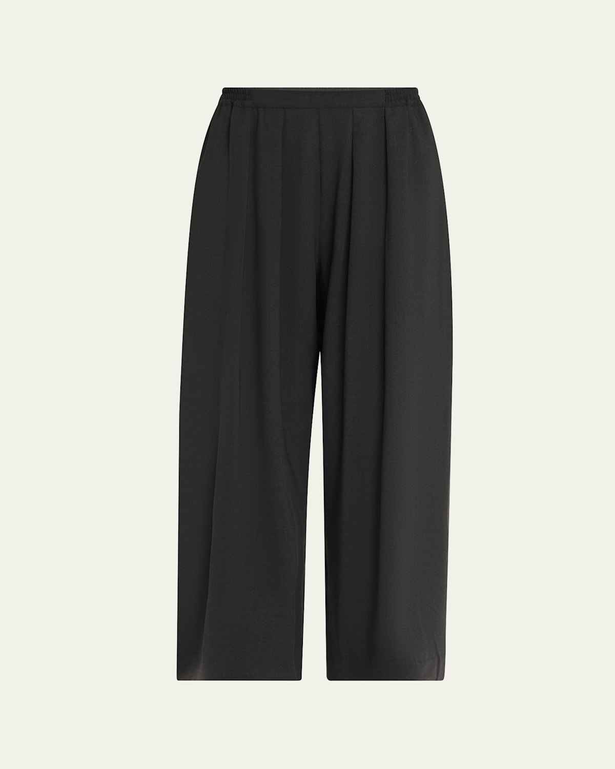 Eskandar Pleated Stretch Wool Straight-leg Crop Trousers In Black