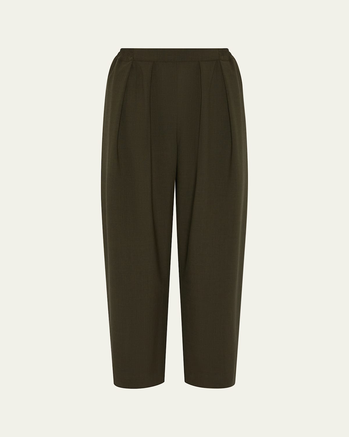Eskandar Pleated Stretch Wool Straight-leg Crop Trousers In Green