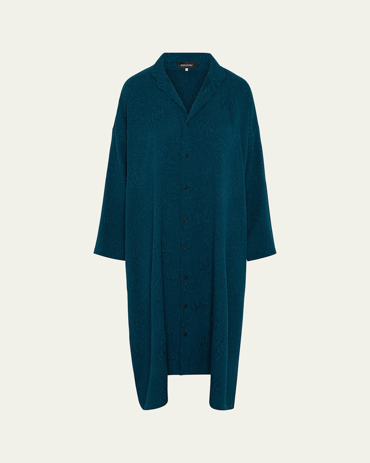 Damask Cloque Wide A-Line Double-Stand Collar Shirtdress
