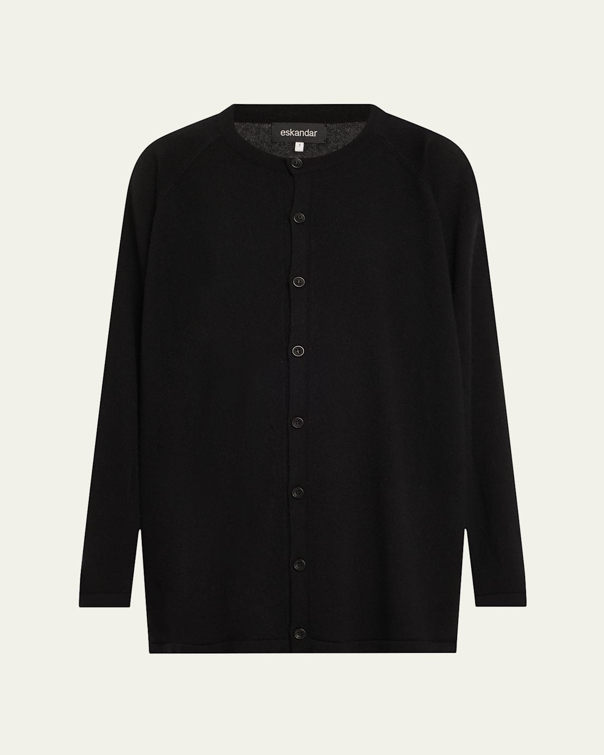 Eskandar Cashmere Raglan-sleeve Round-neck Cardigan (long Length) In Black