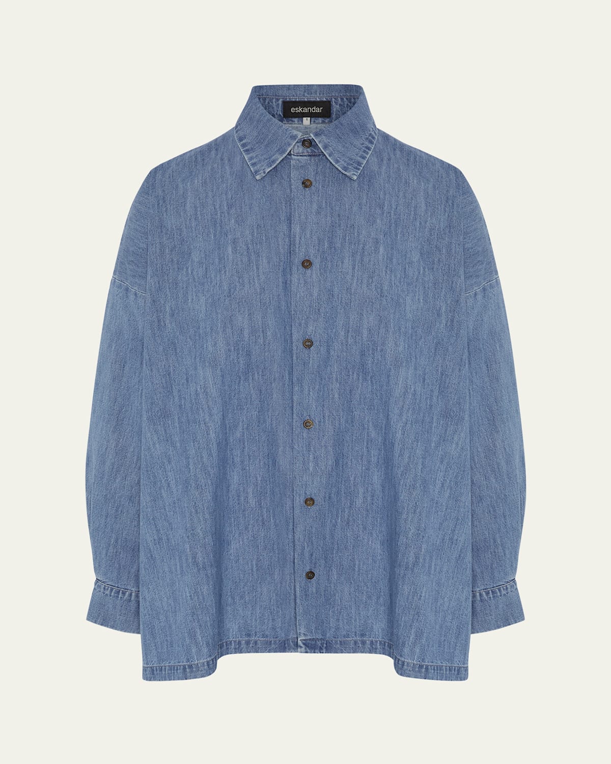 Angled-To-Front Side Seam Denim Shirt With Collar (Long Length)