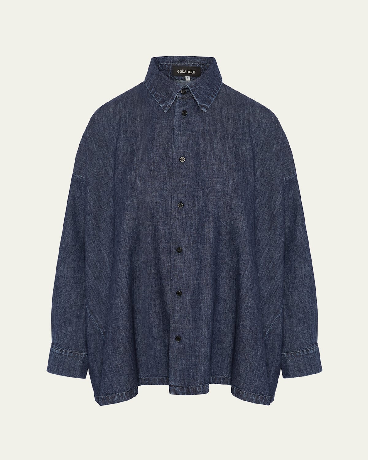 Angled-To-Front Side Seam Denim Shirt With Collar (Long Length)