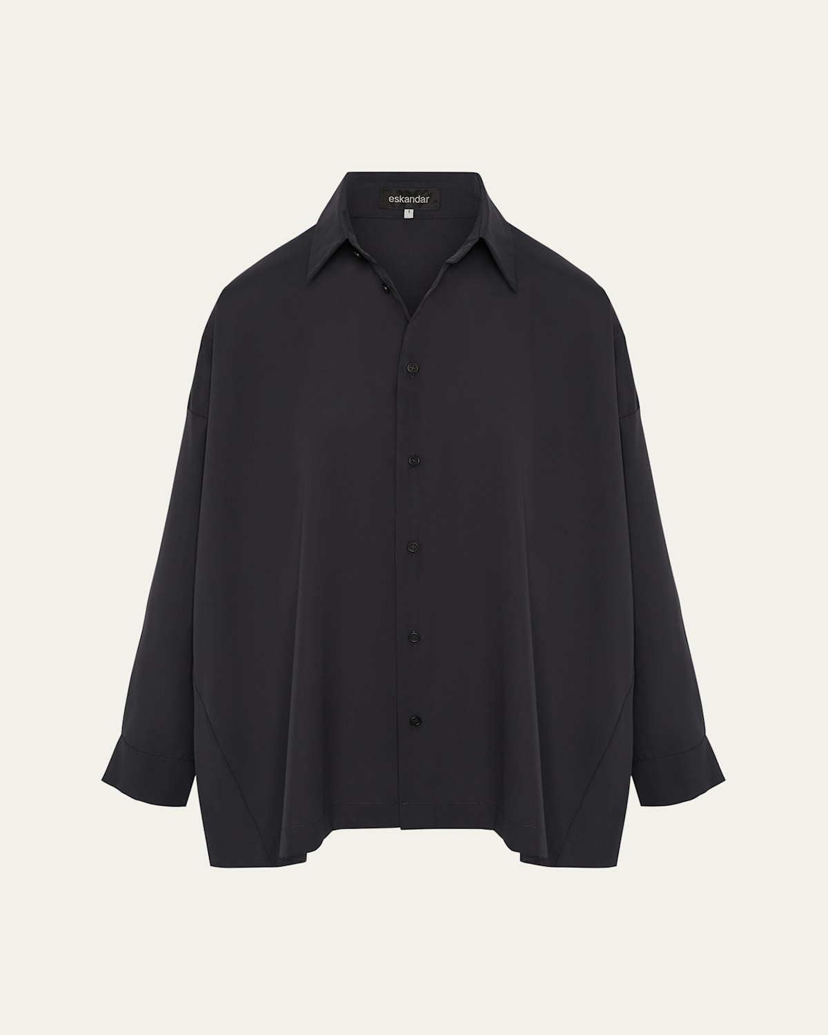 Eskandar Cotton Poplin Angle-to-front Side Seam Shirt With Collar (long Length)