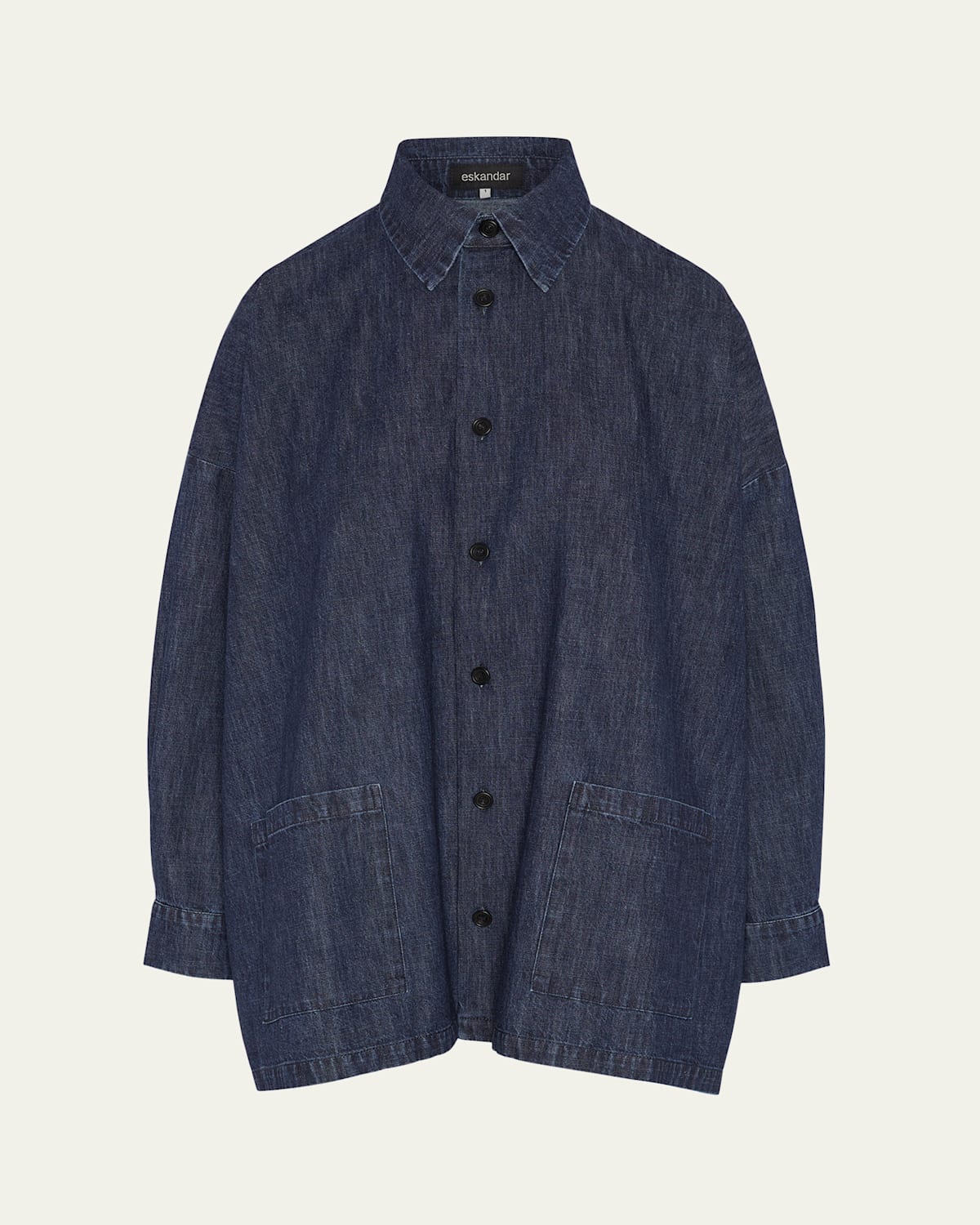 Denim Wide A-Line Shirt Jacket With Collar (Long Length)