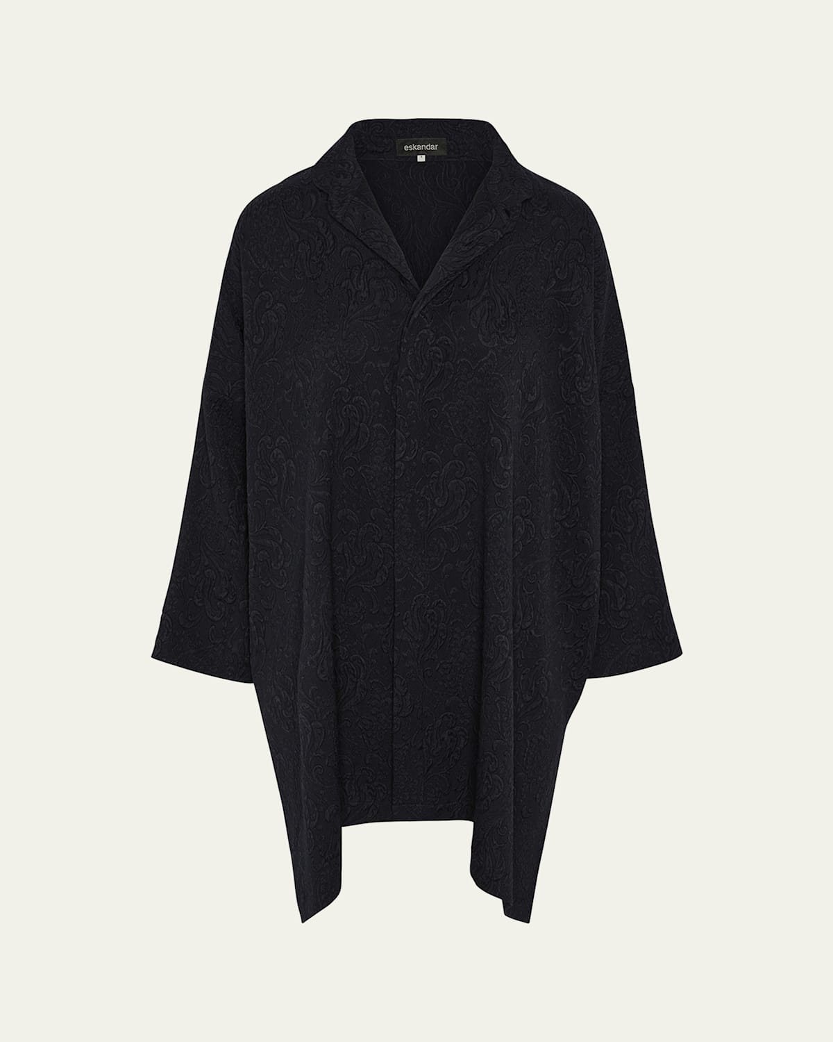 Damask Cloque Wide Longer-Back Double Stand-Collar Shirt With Slits (Very Long Length)