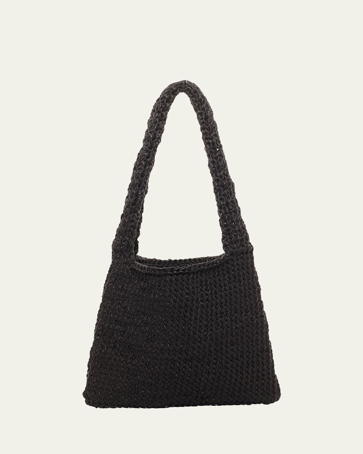 The Row Didion Woven Shoulder Bag In Waxed Cotton In Black