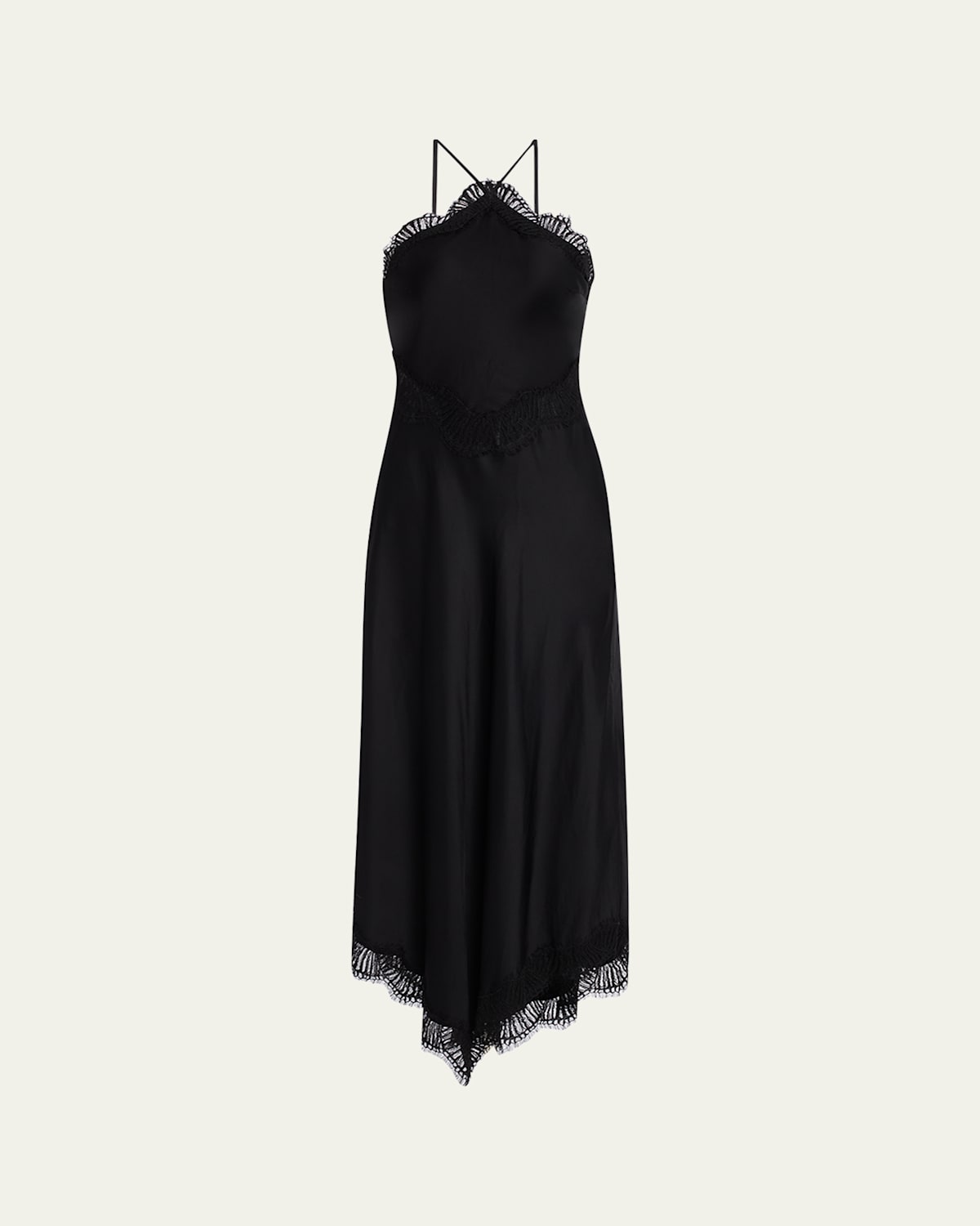 A.l.c Lucia Lace Satin Halter Midi Dress In Black