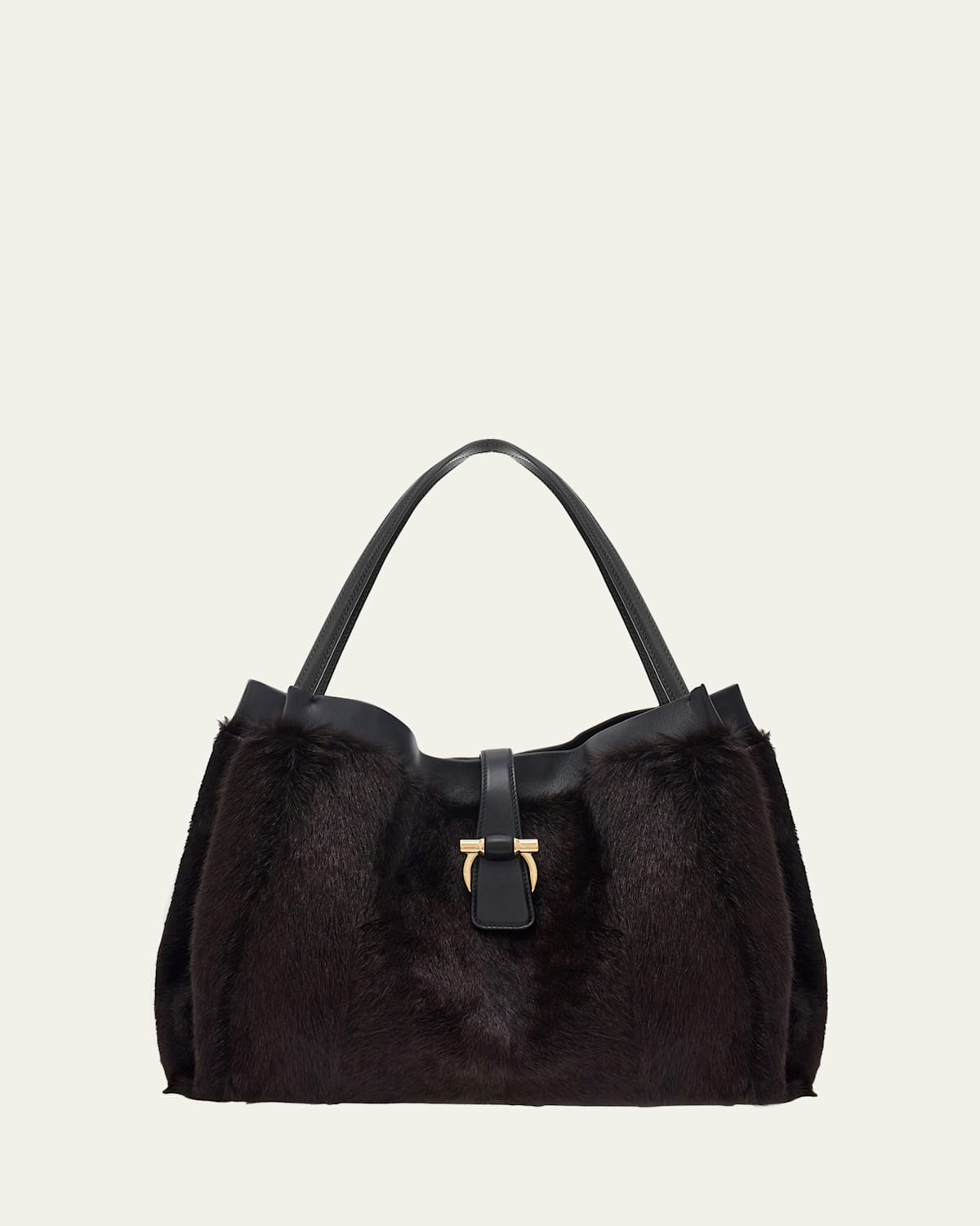 Ferragamo Large Mink-effect Fur & Leather Tote Bag