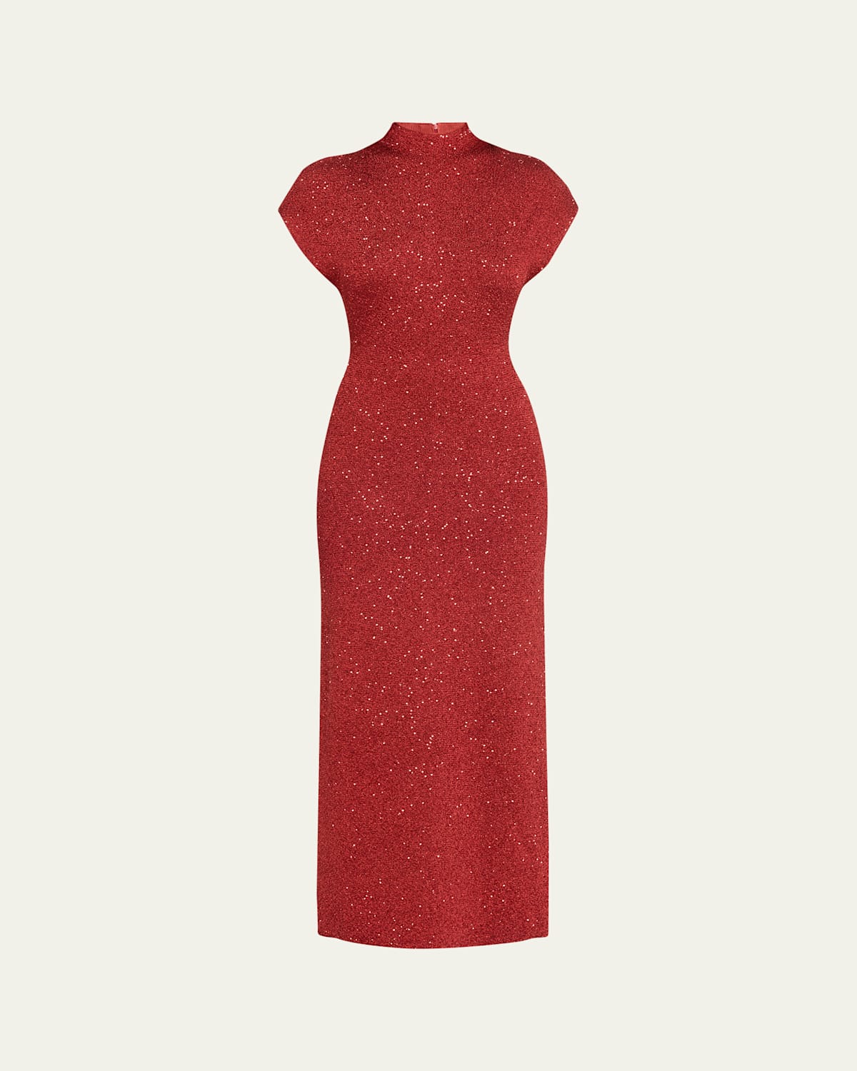 Lela Rose Mock-neck Sequin Knit Ankle Dress In Red