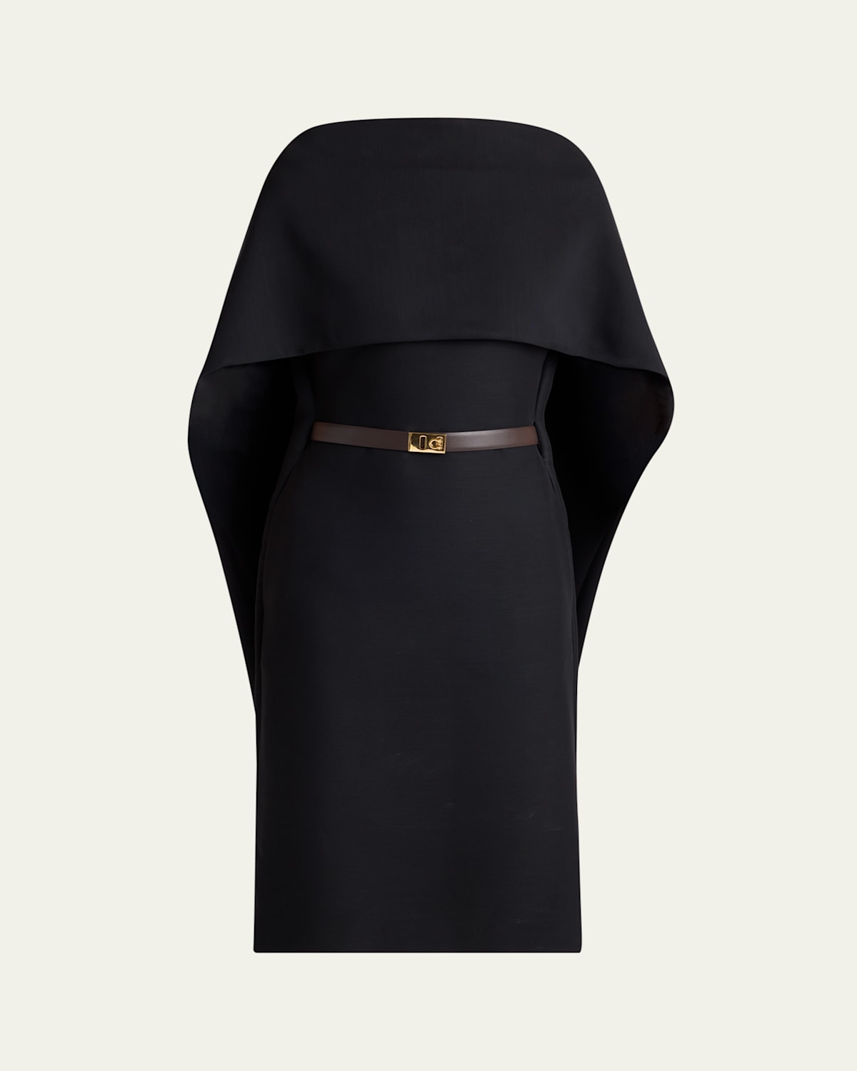Ferragamo V-back Cape Midi Dress In Black