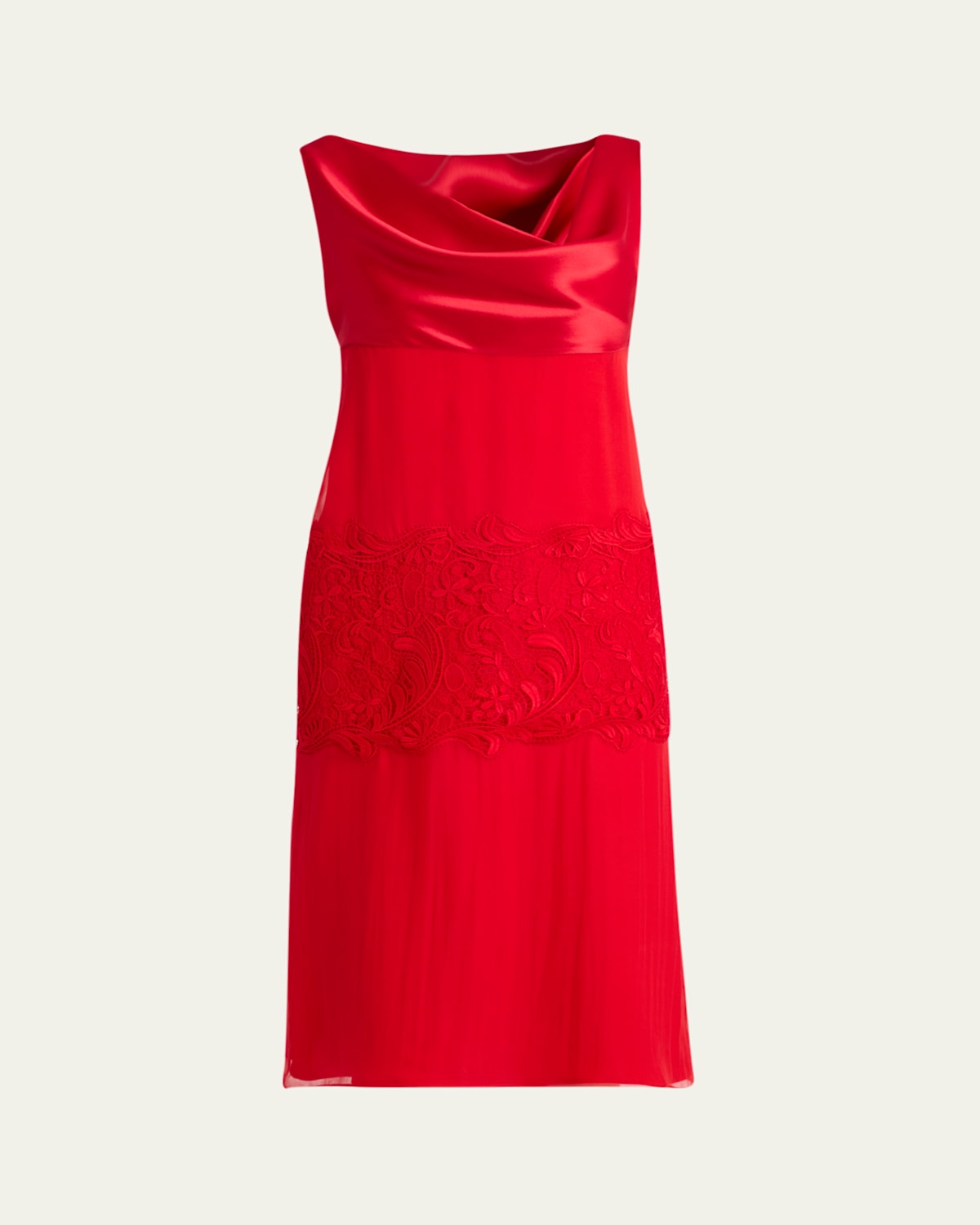 Ferragamo Lace-panel Silk Chiffon Midi Dress In Red
