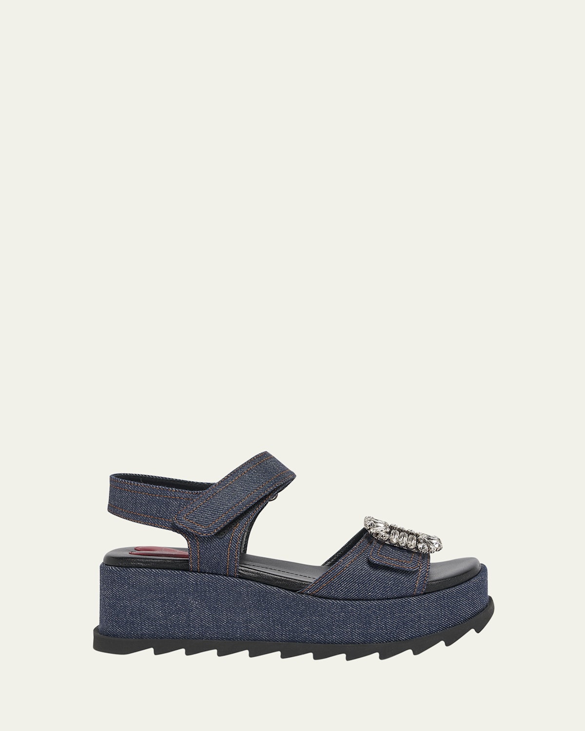 Roger Vivier Denim Strass Wedge Sandals