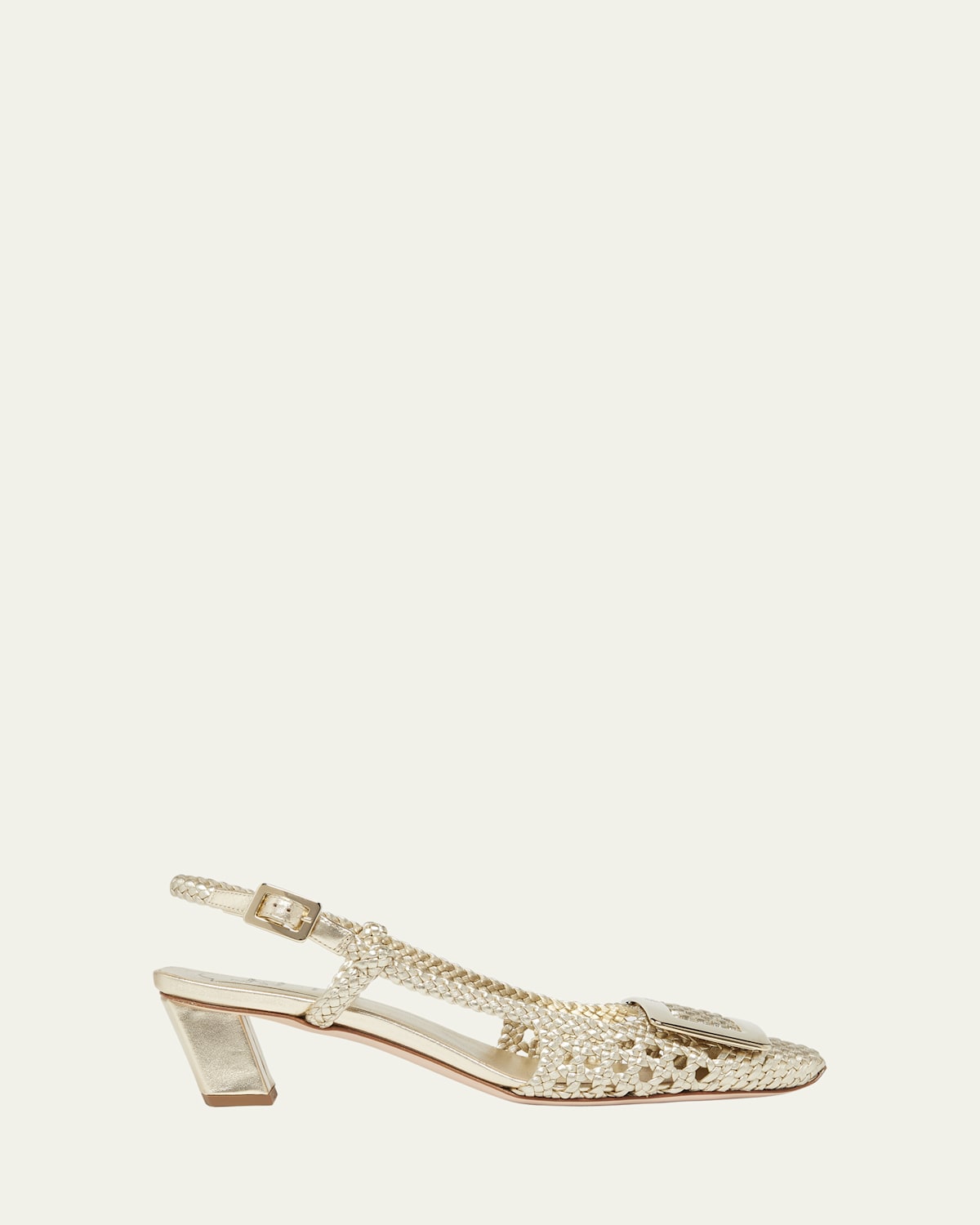 Belle Vivier Braided Metallic Leather Buckle Slingback Pumps