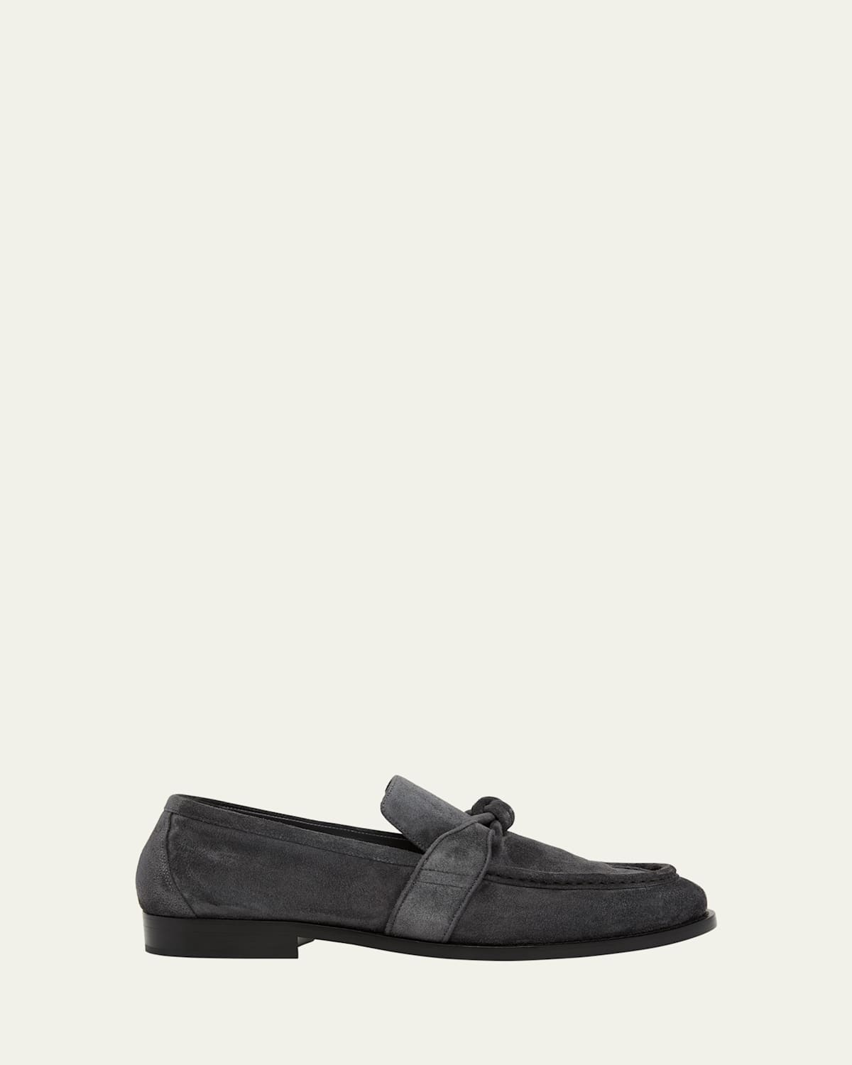 Bottega Veneta Knot Detail Round Toe Textured Leather Loafers In Gray