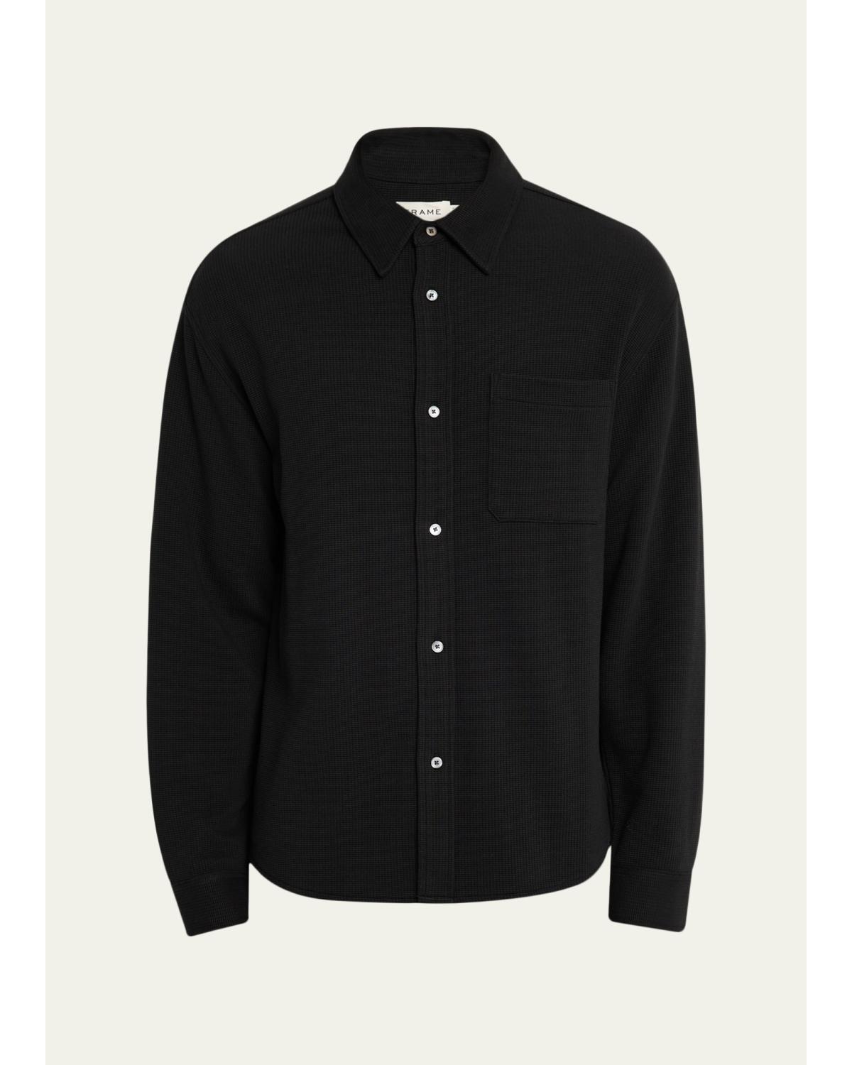 Men'S Cotton Waffle Texture Button-Down Shirt