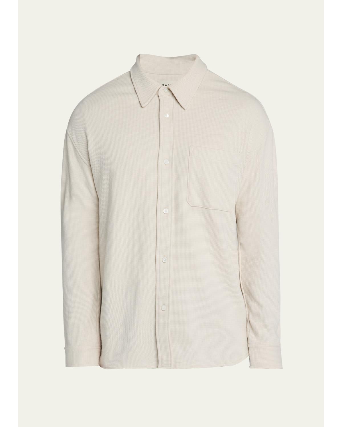 Men'S Cotton Waffle Texture Button-Down Shirt