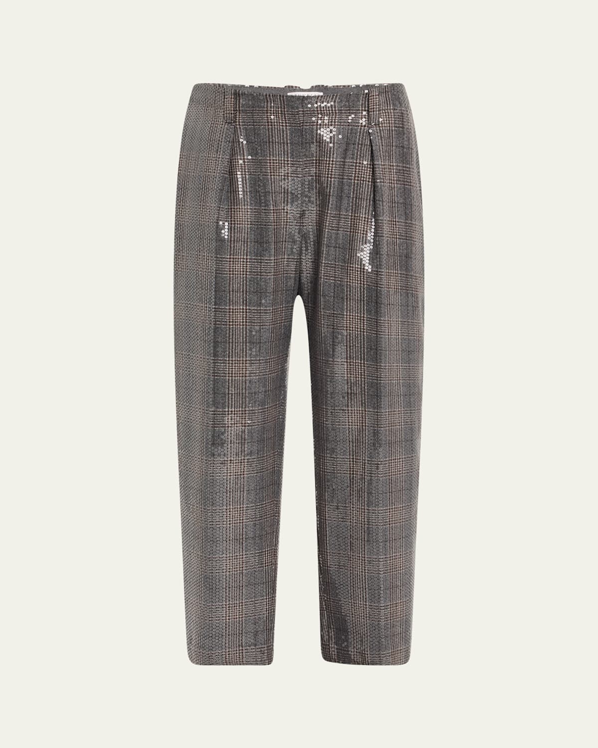 Brunello Cucinelli Wool Prince Of Wales Baggy Straight-leg Ankle Pull-on Pants In Brown