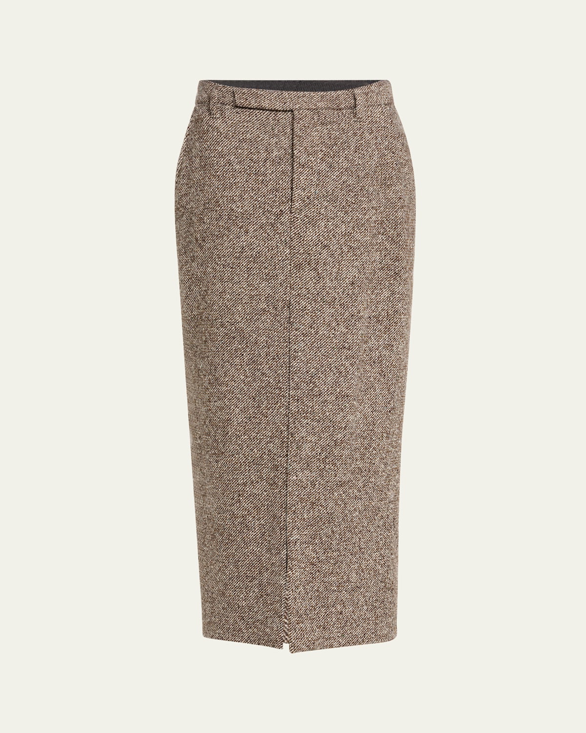 Brunello Cucinelli Diagonal Wool Tweed Midi Sartorial Pencil Skirt In Brown
