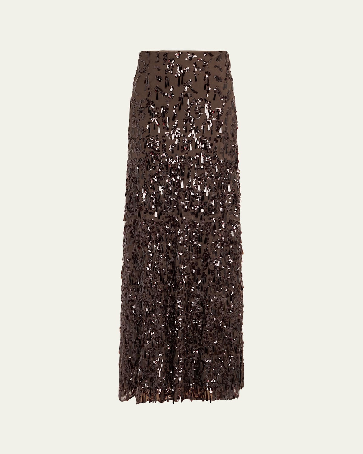 Brunello Cucinelli Sequined Crispy Silk Chiffon Maxi Skirt In Brown