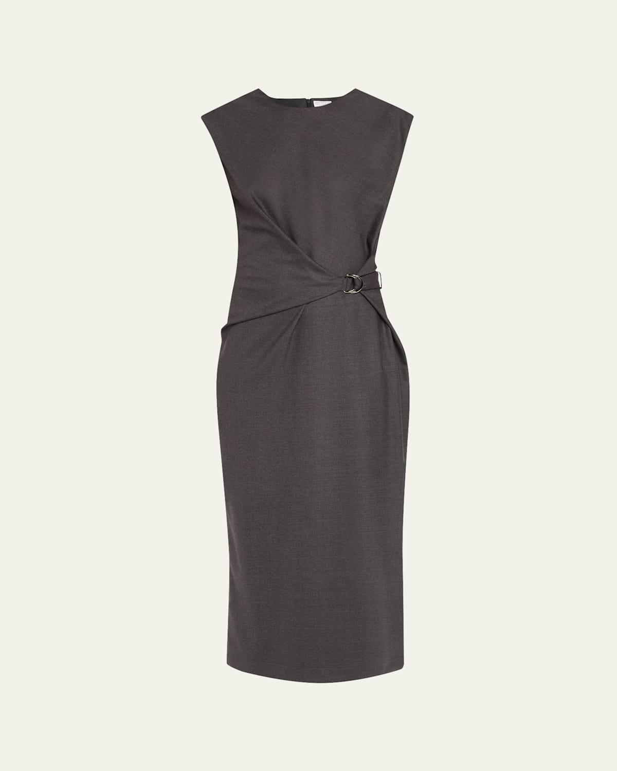 Brunello Cucinelli Sleeveless Stretch Twill Wool Wrap Midi Dress In Gray