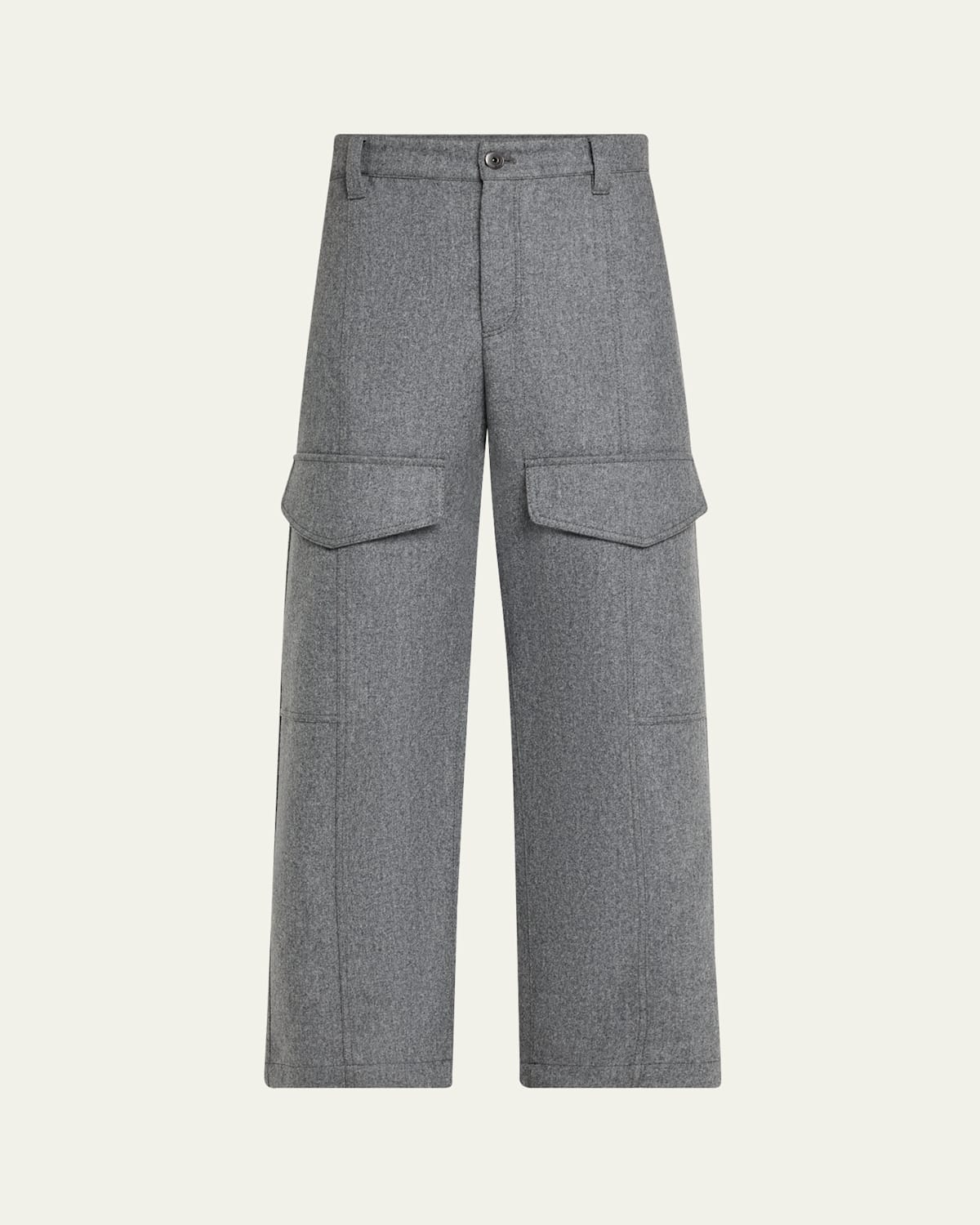 Brunello Cucinelli Wool Flannel Wide-leg Ankle Cargo Pants In Gray