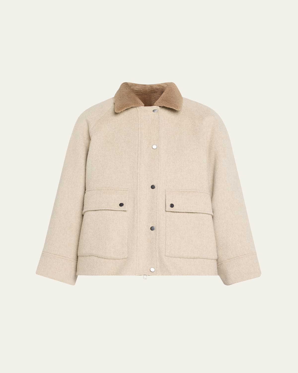 Brunello Cucinelli Cashmere Coat With Removable Sheep Shearling Liner And Collar In Neutral