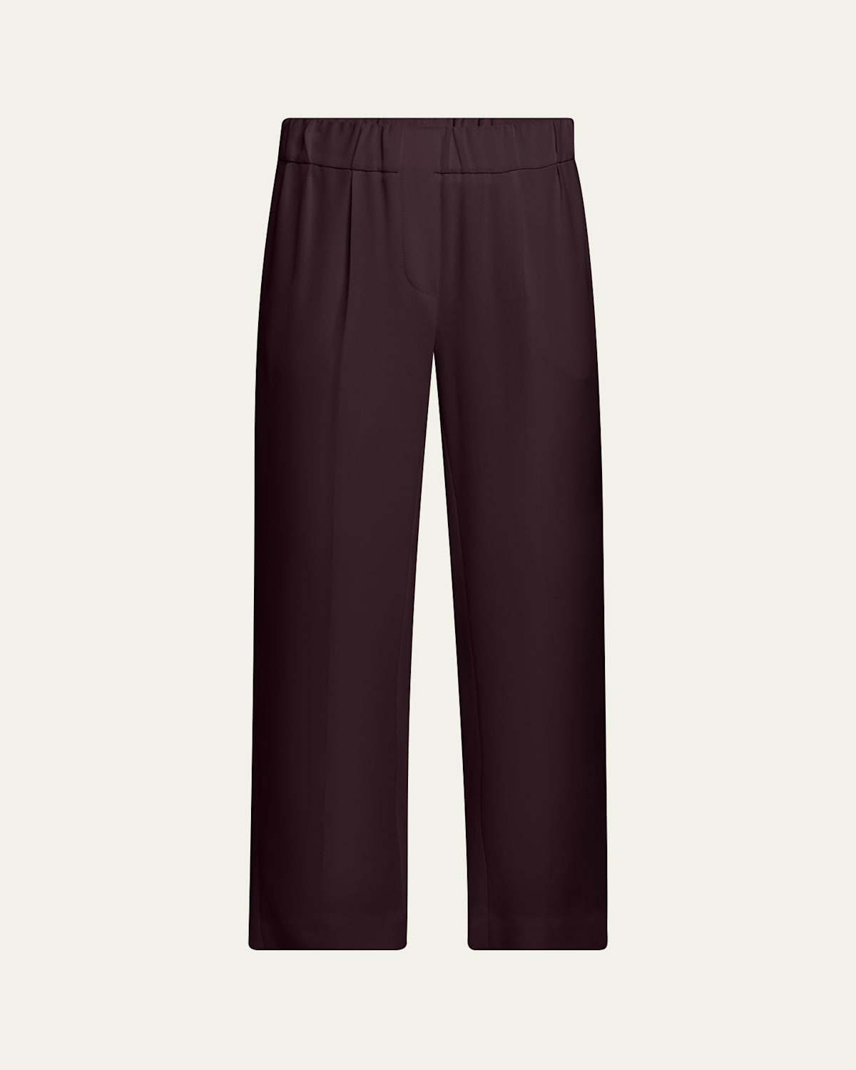 Silk Crepe Cady Tailored Straight-Leg Pull-On Pants