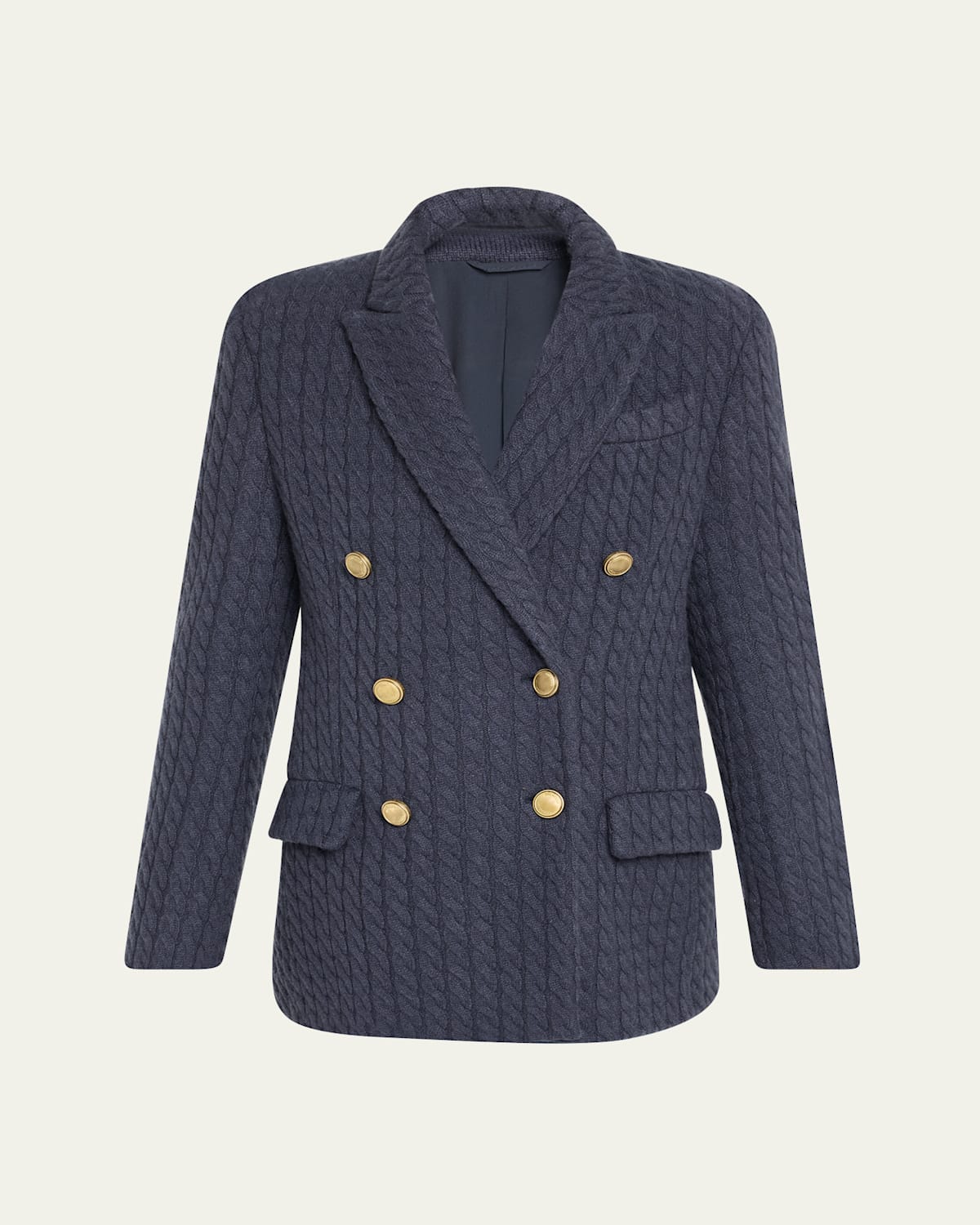 Brunello Cucinelli Cashmere Cable Knit Double-breasted Blazer In Blue