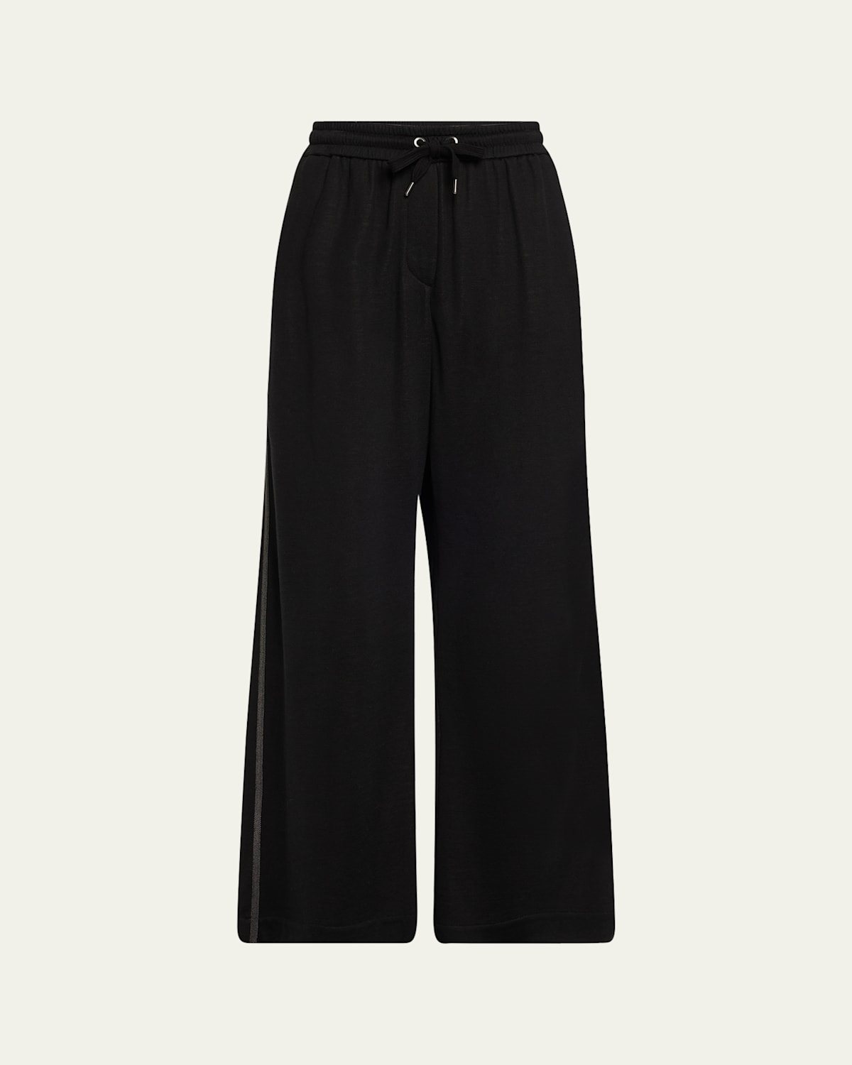 Monili Side-Stripe Cotton Silk Wide-Leg Pants