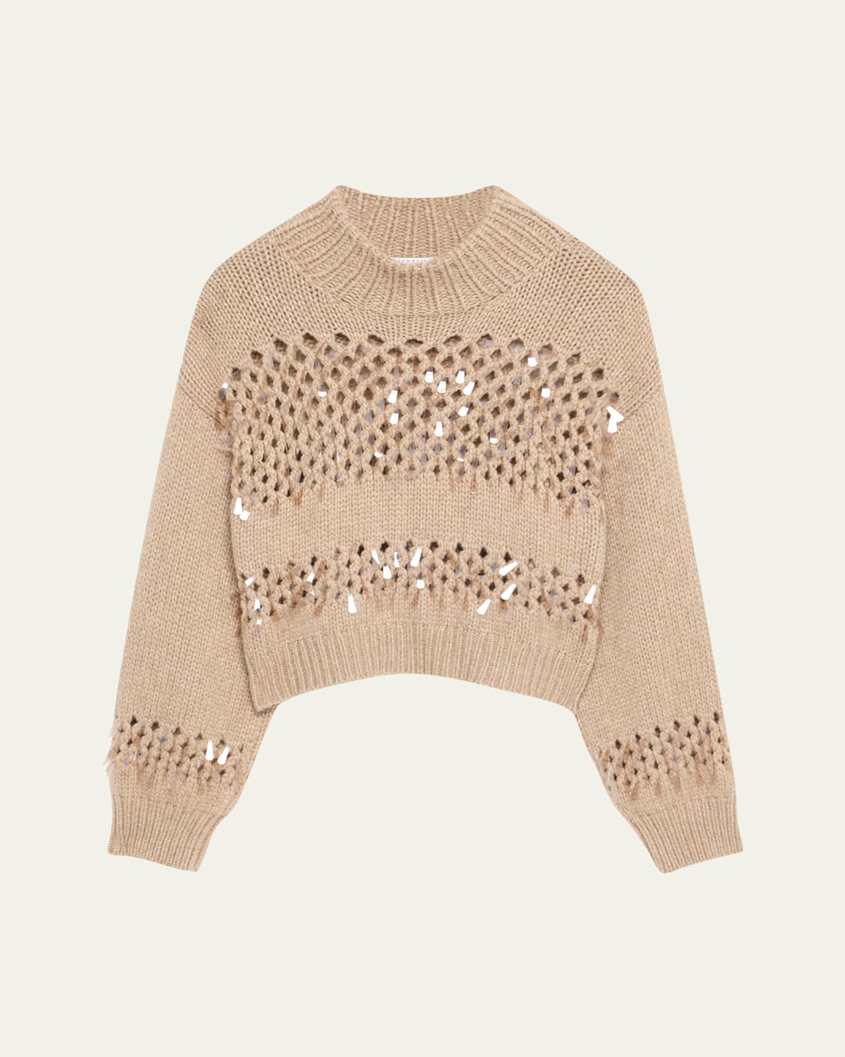 Brunello Cucinelli Oversized Cashmere Net Stitch Sweater In Orange