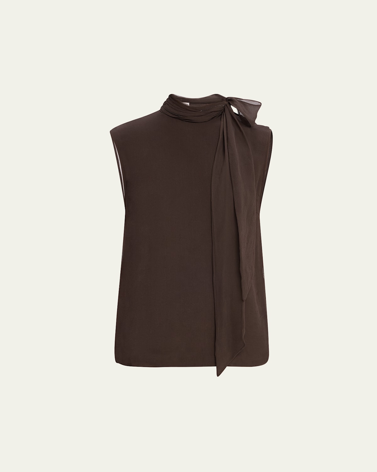 Brunello Cucinelli Crispy Silk Chiffon Tie Blouse In Brown